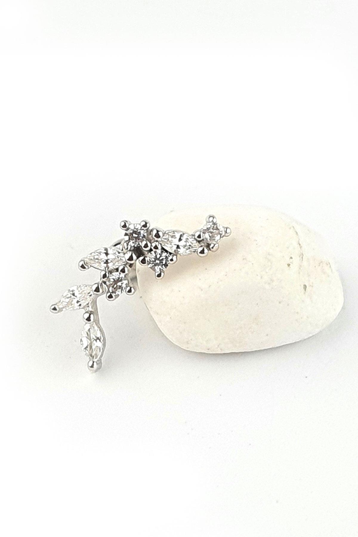 Pırlanta Parlaklığında Zirkon Taşlı 925ayar Gümüş Tragus Kıkırdak Helix Piercing 
