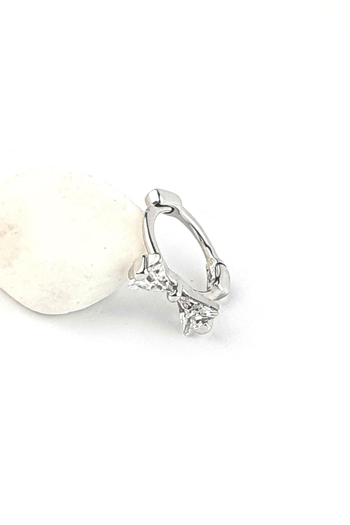 Pırlanta Parlaklığında Zirkon Taşlı 925ayar Gümüş Fiyonk  Tragus Kıkırdak Helix Halka Piercing
