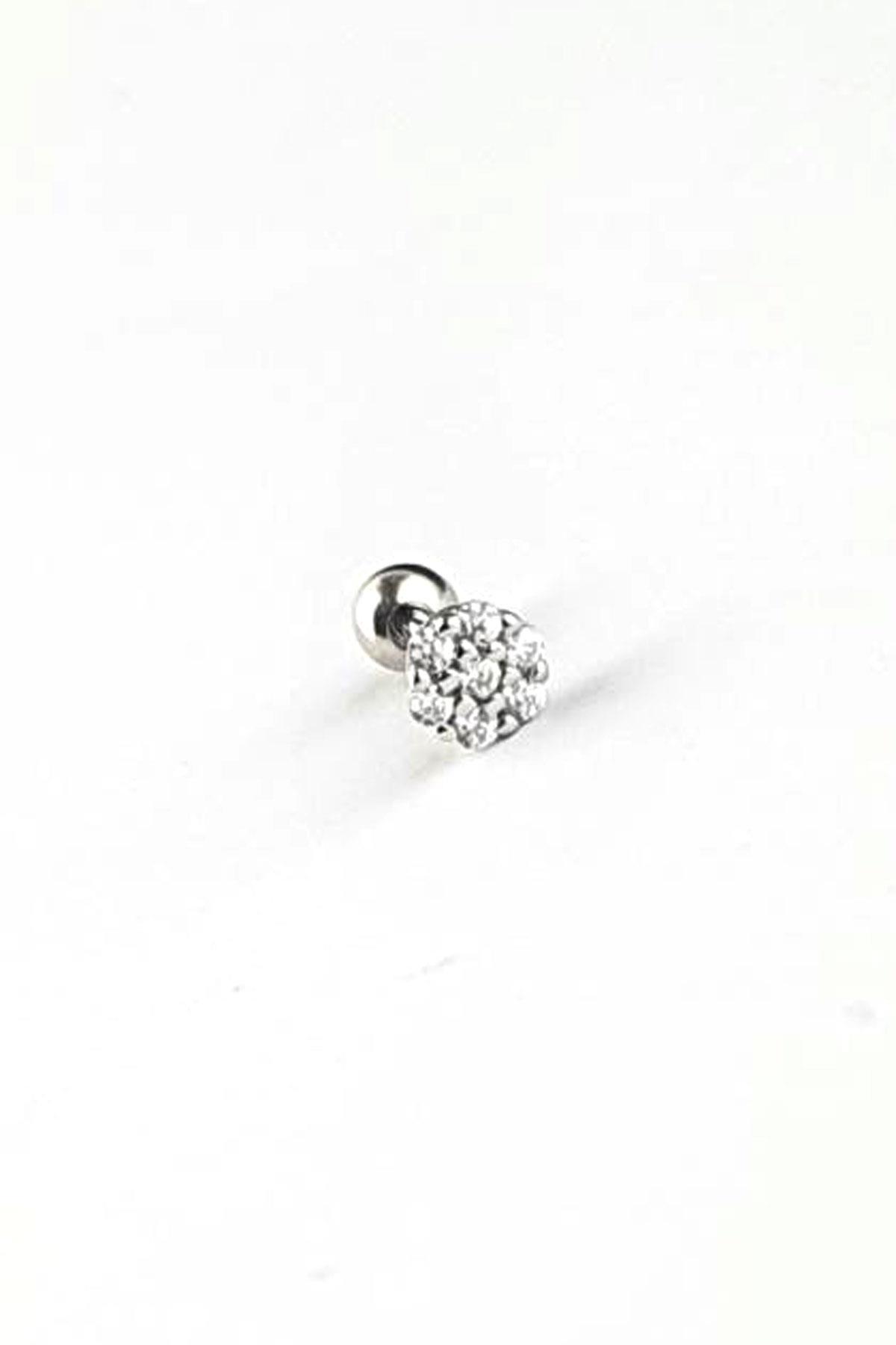 Pırlanta Parlaklığında Zirkon Taşlı 925ayar Gümüş Tragus Helix Kikirdak piercing