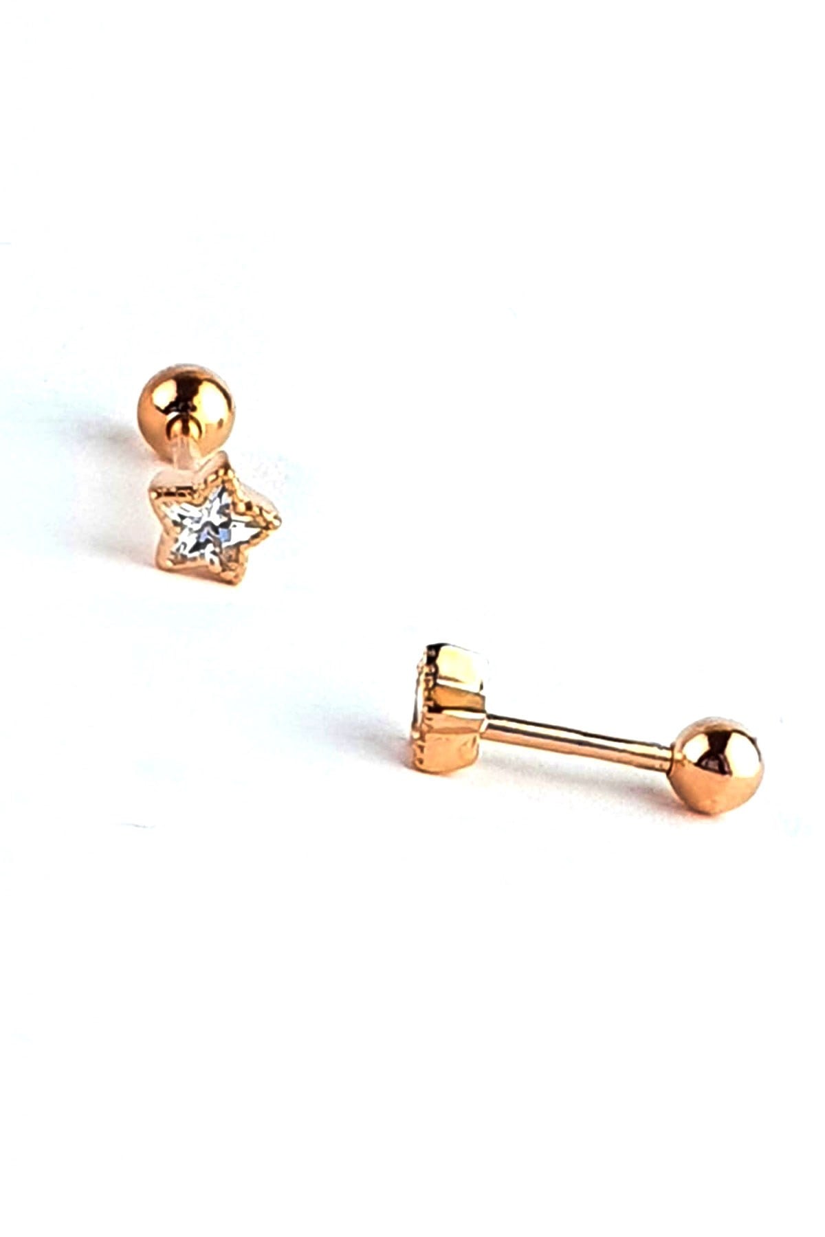 Pırlanta Parlaklığında Zirkon Taşlı 925ayar Gümüş Rose Altın Yıldız Figürlü Tragus Piercing