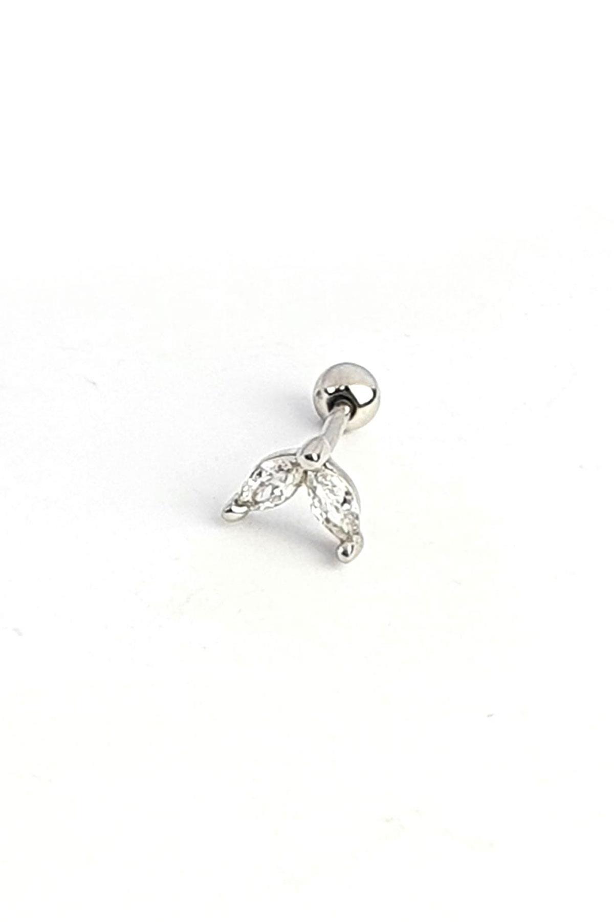 Pırlanta Parlaklığında Zirkon Taşlı 925ayar Gümüş  Tragus Kıkırdak Piercing 