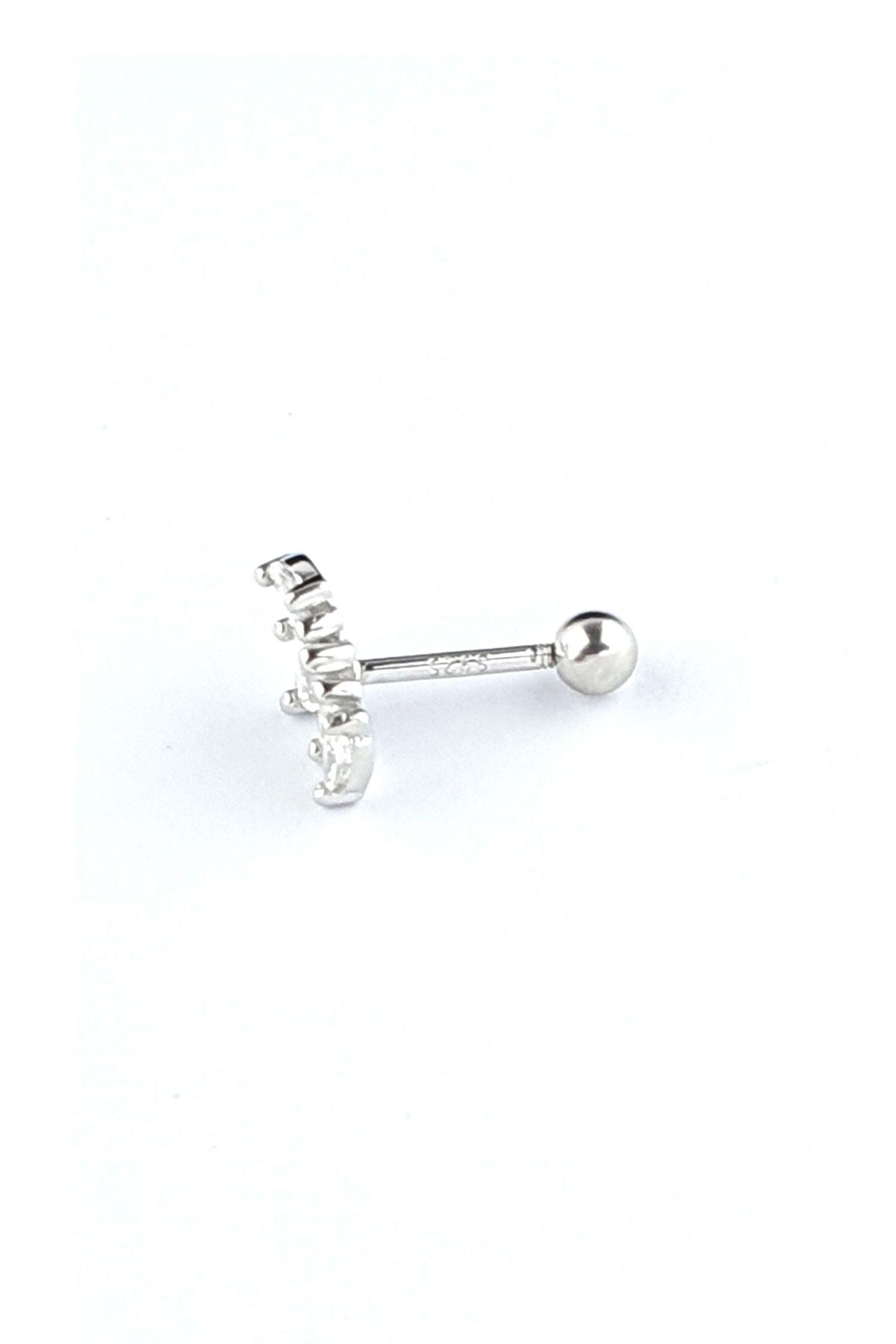 Pırlanta Parlaklığında Zirkon Taşlı 925ayar Gümüş Tragus Helix Kikirdak piercing