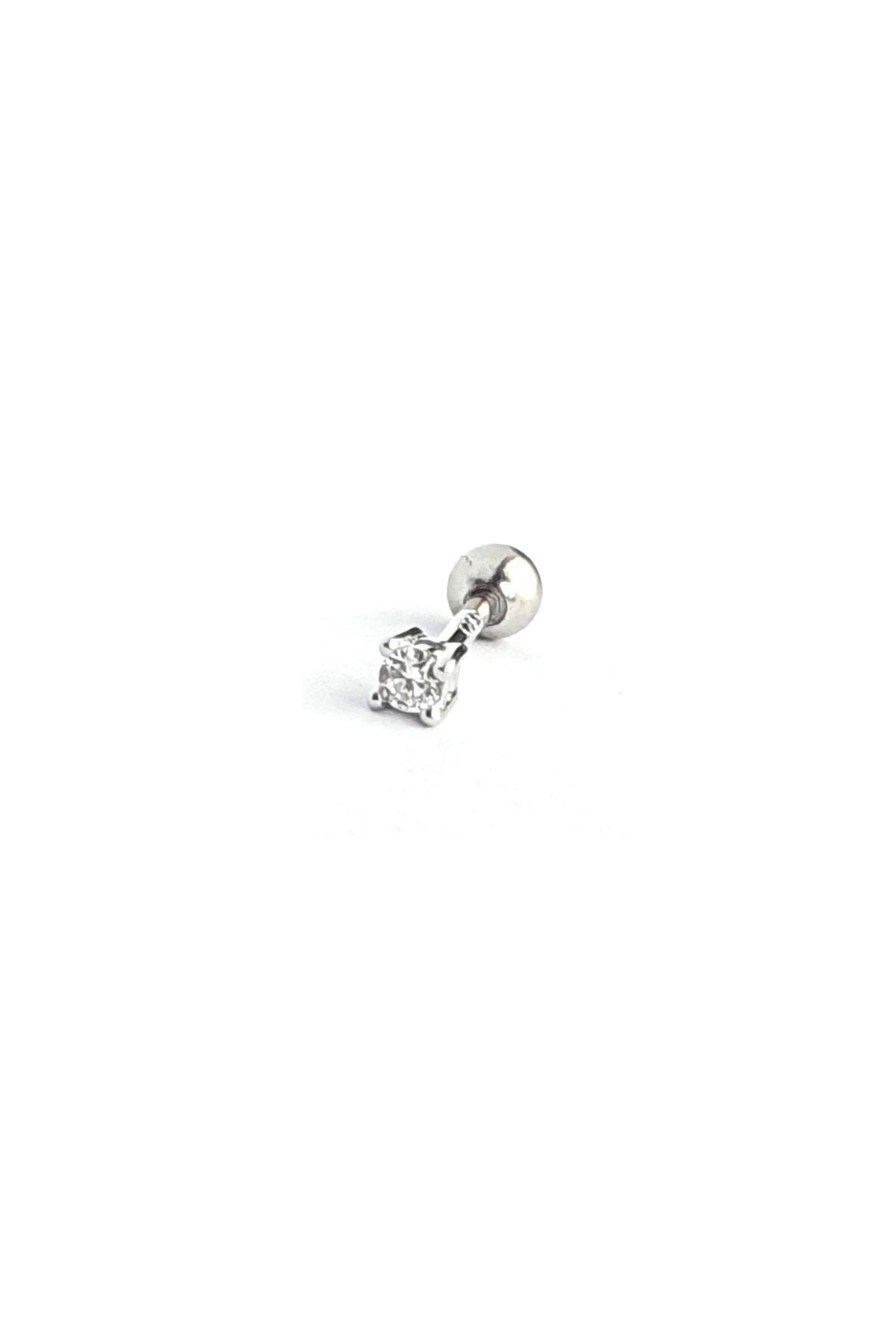 Pırlanta Parlaklığında Zirkon Taşlı 925ayar Gümüş Tragus Helix Kikirdak piercing 