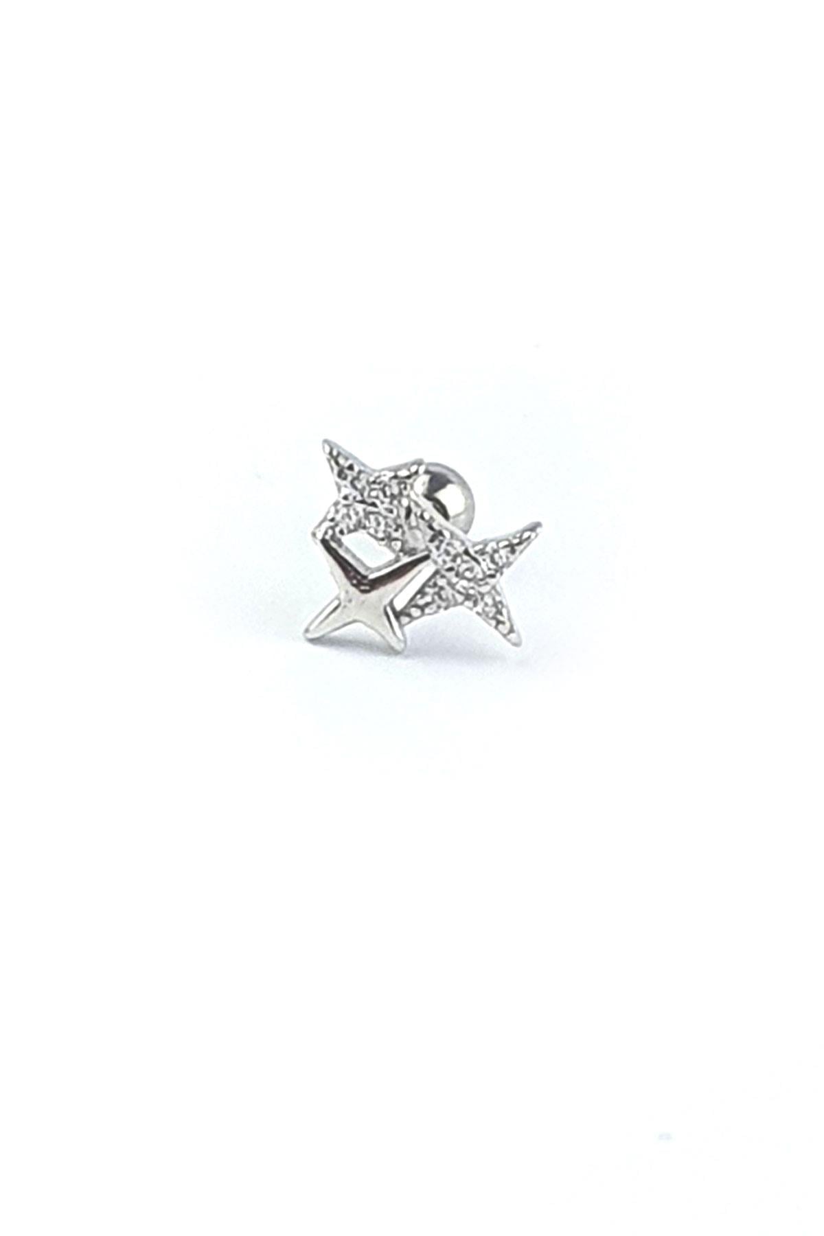 Pırlanta Parlaklığında Zirkon Taşlı Kutup Yıldızı Figürlü 925ayar Gümüş Tragus Kıkırdak Helix Piercing 