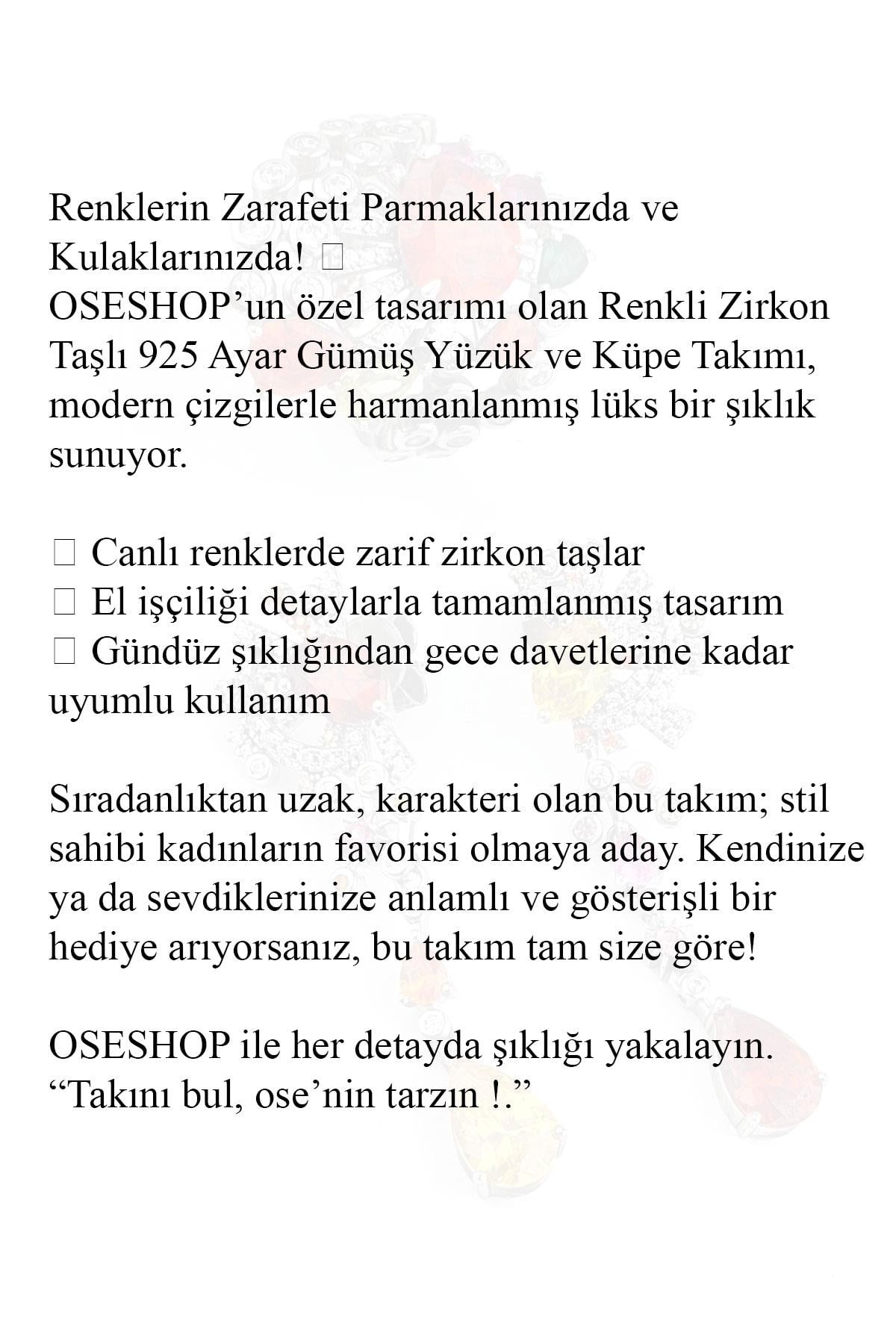 Renkli Zirkon Taşlı 925 ayar Gümüş Tasarım Yüzük Küpe Takım 