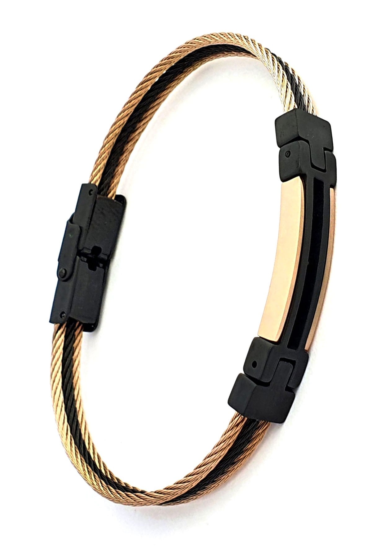 Rose Gold ve Siyah Çelik Detaylı lüks Erkek Bilekliği