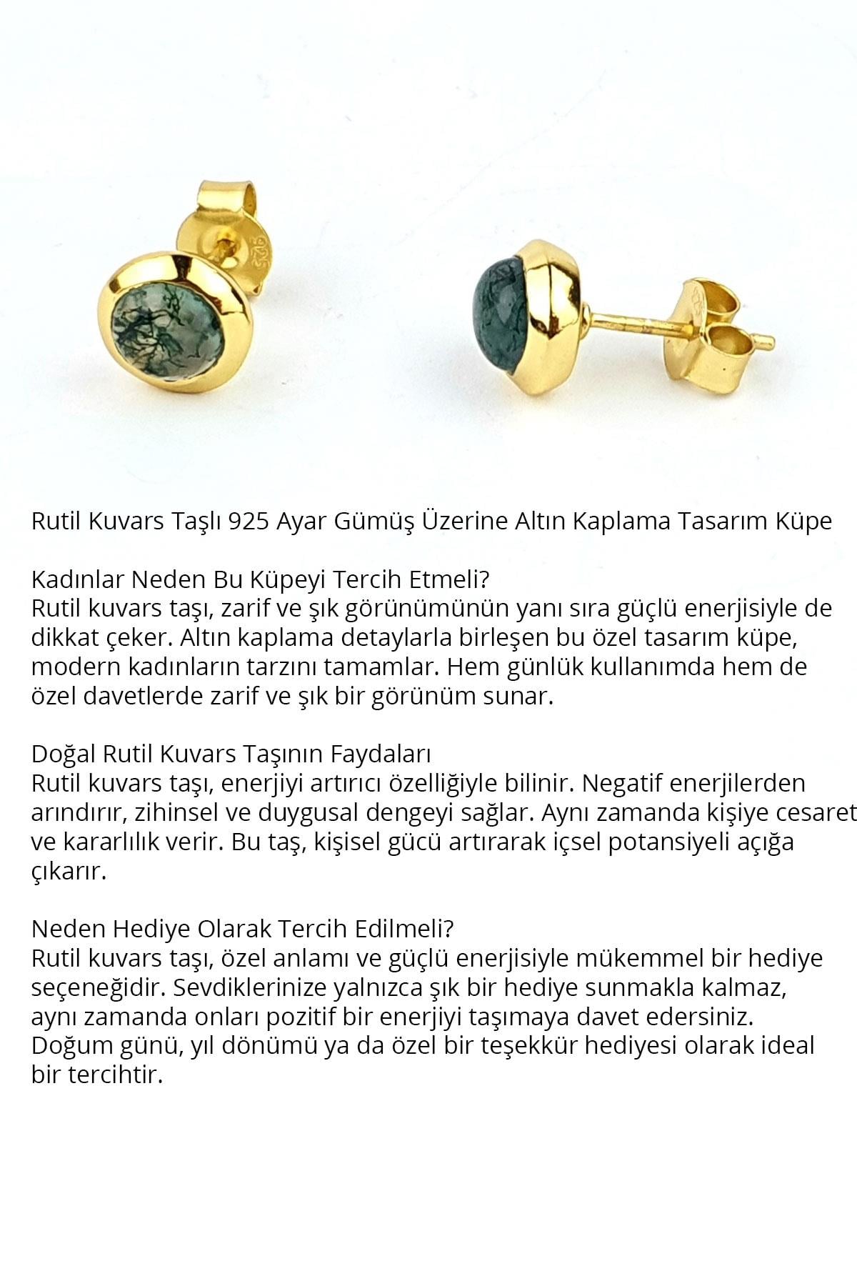 Rutil Kuvars Taşlı 925ayar Gümüş Üzerine Altın Kaplama Tasarım küpe