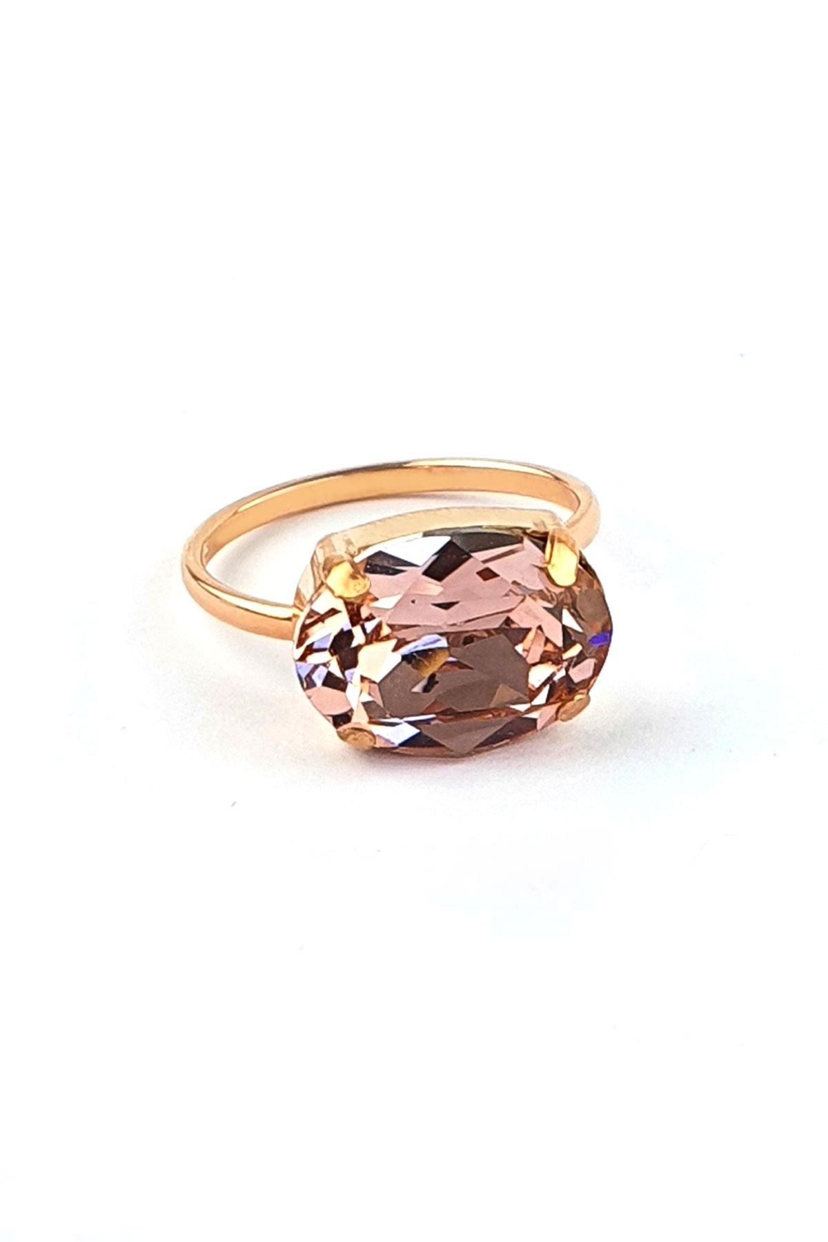Şampanya Renkli 925ayar Gümüş üzerine rose altın kaplama Swarovski Taşlı Ayarlanabilir Yüzük