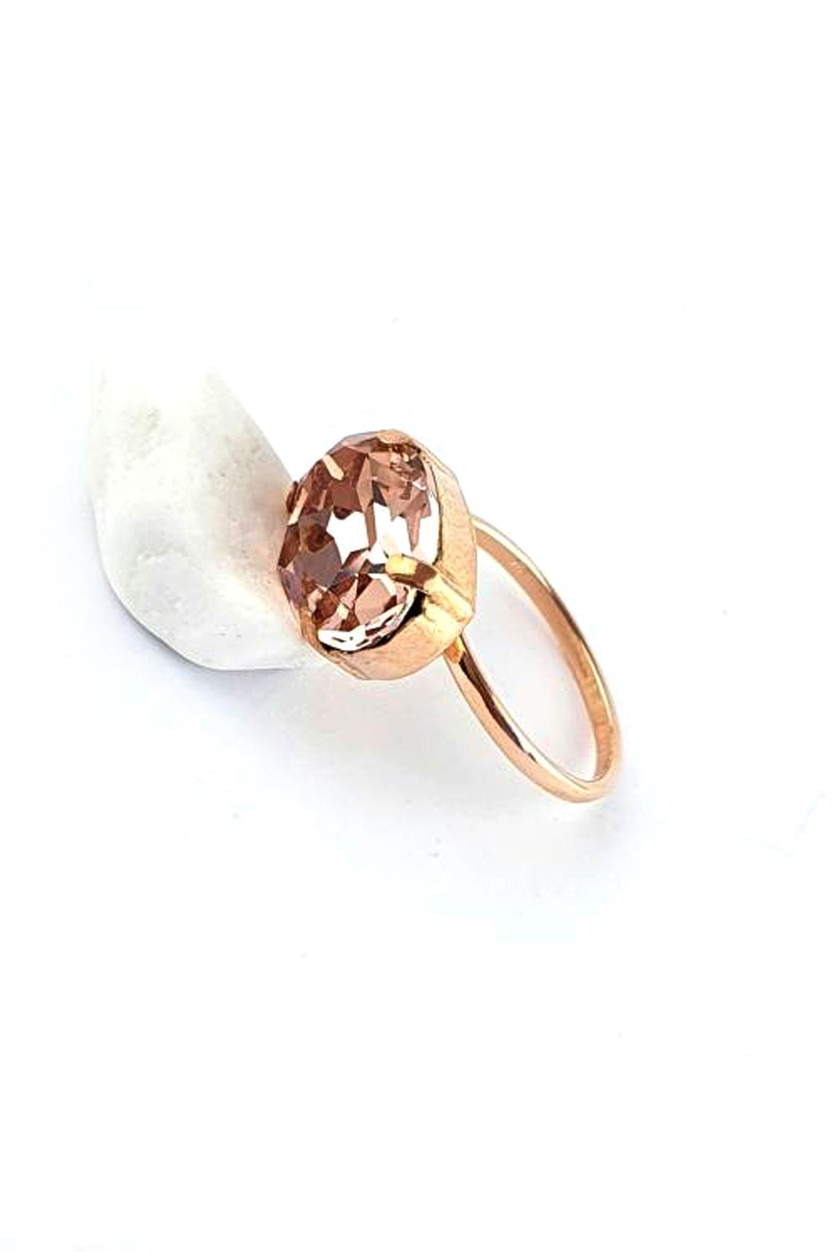 Şampanya Renkli 925ayar Gümüş üzerine rose altın kaplama Swarovski Taşlı Ayarlanabilir Yüzük