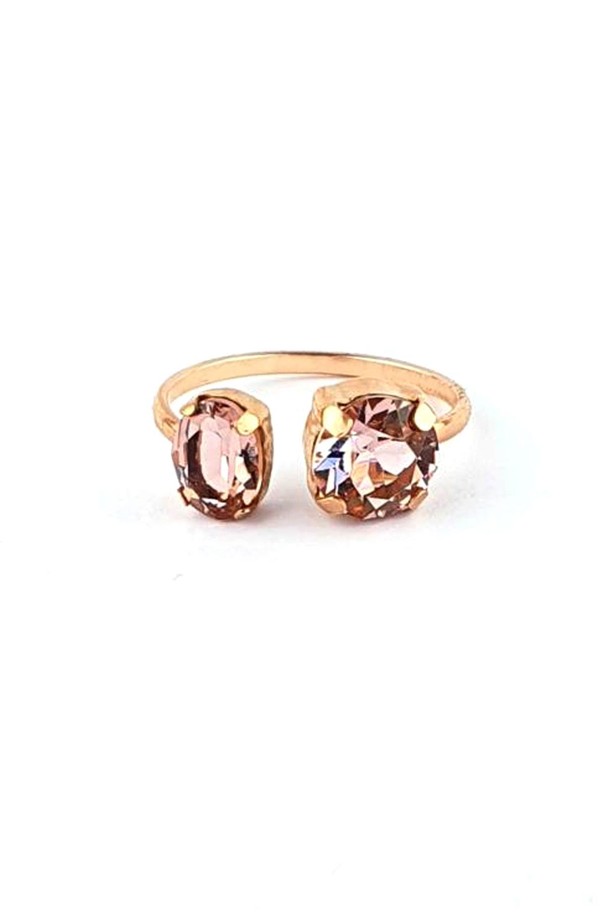 Şampanya Renkli Swarovski Taşlı 925ayar Gümüş Üzerine Rose Altın Kaplama Ayarlanabilir Yüzük 