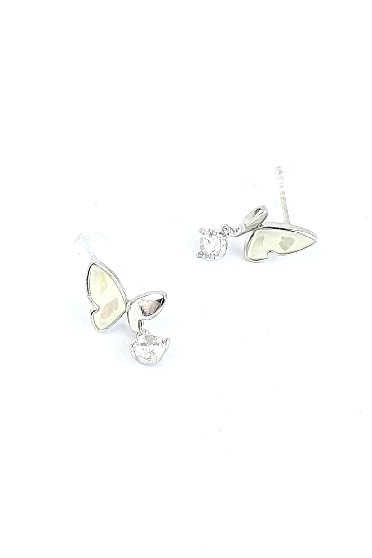 Sedef Taşlı 925ayar Gümüş El İşi Tasarım Kelebek Küpe