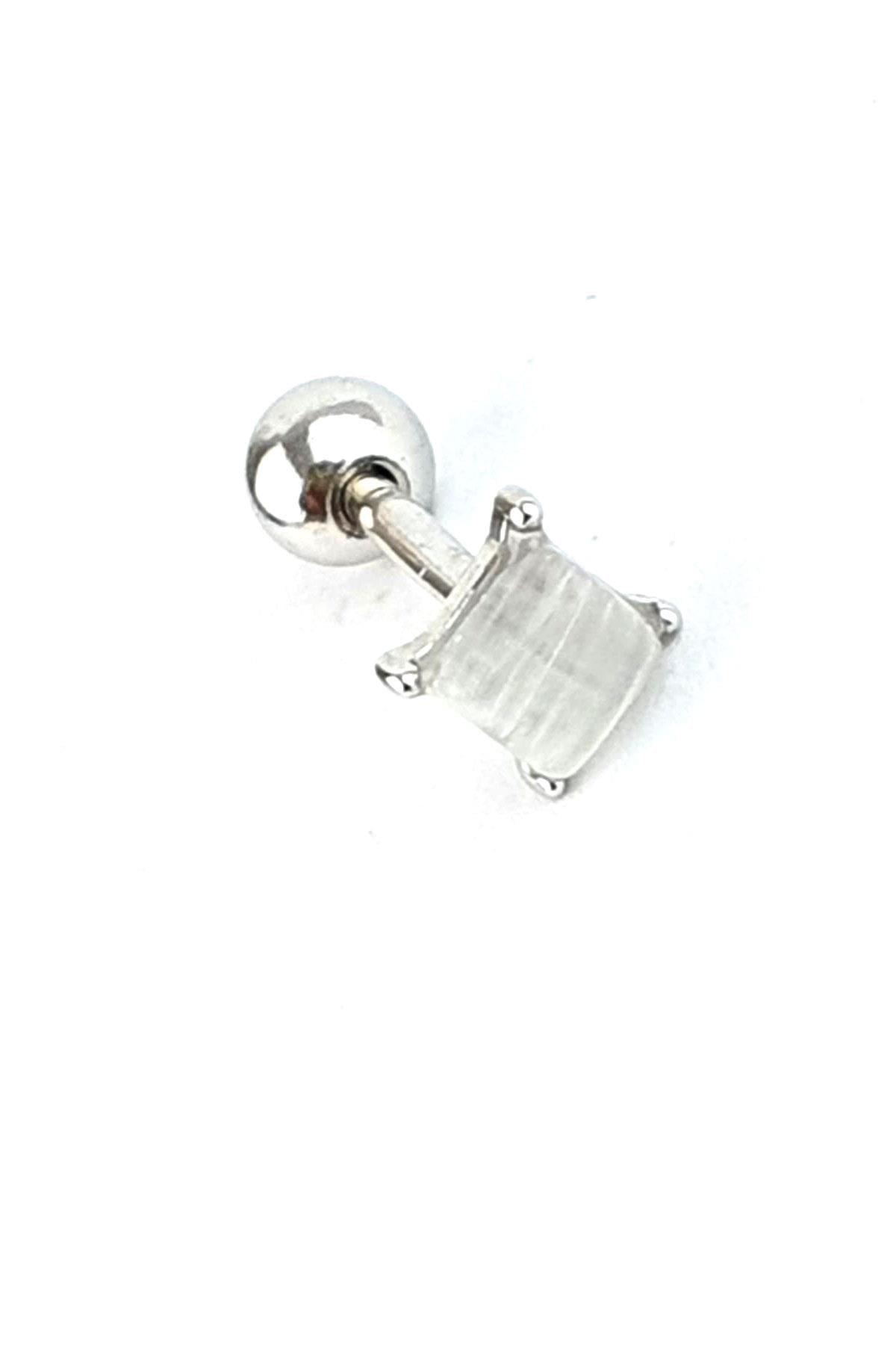 Sedef Taşlı 925ayar Gümüş Tek Erkek Piercing Küpe 