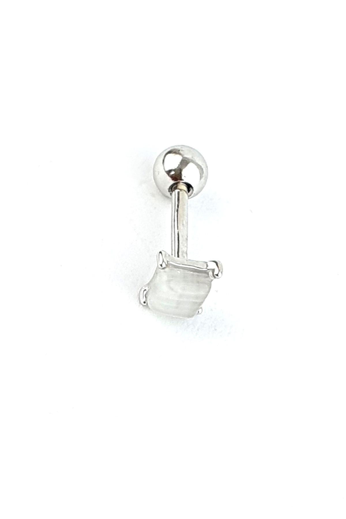 Sedef Taşlı 925ayar Gümüş Tek Erkek Piercing Küpe 