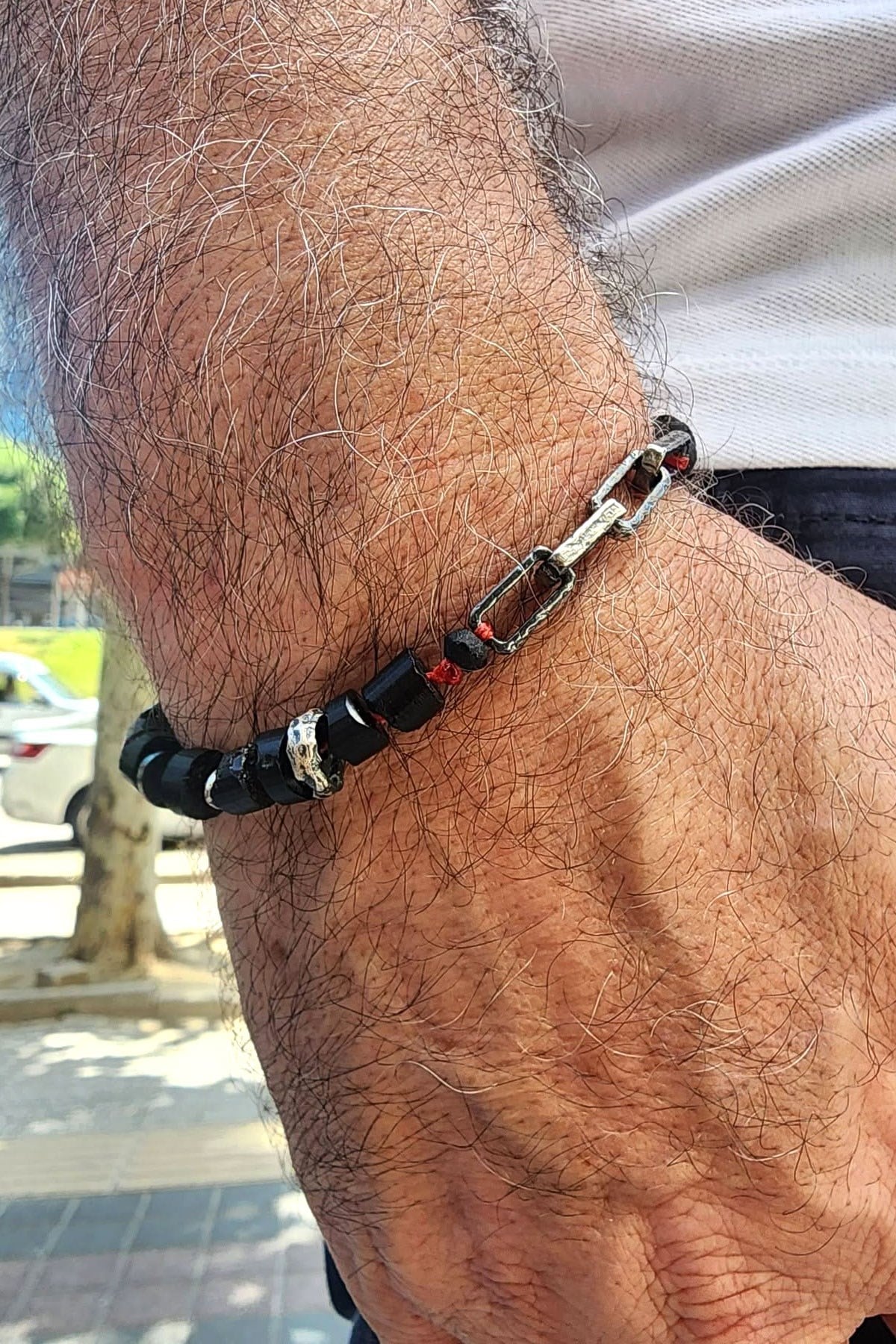 Siyah turmalin Taşlı 925ayar Gümüş Detaylı Özel Tasarım Erkek Bileklik 
