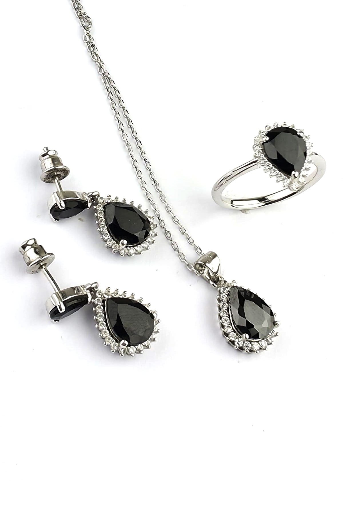 Sky diamond Black 925 ayar Gümüş Damla Set Takım 