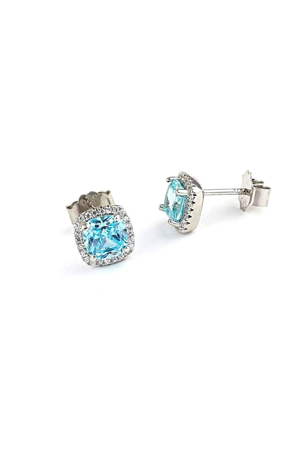 Sky Diamond Blue Aquamarin Taşlı 925 ayar Gümüş küpe 