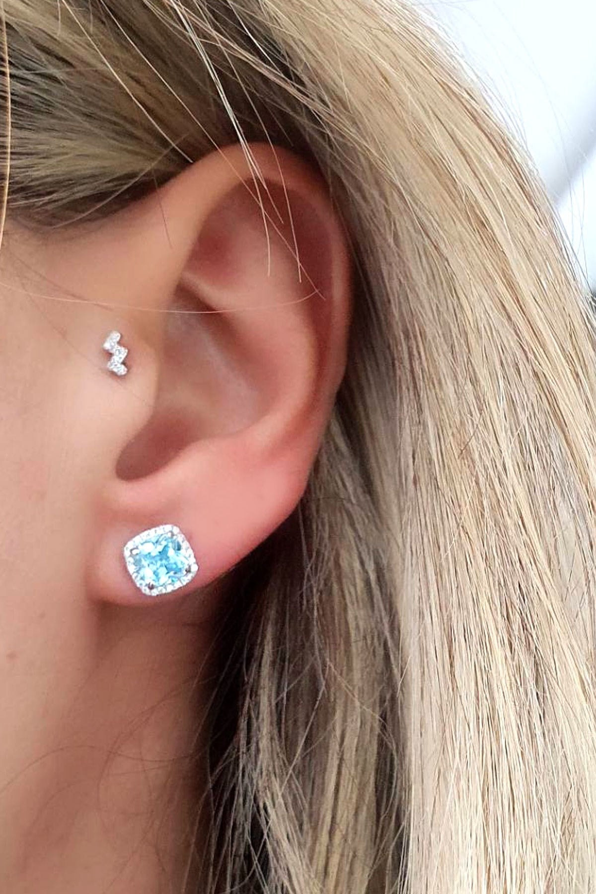 Sky Diamond Blue Aquamarin Taşlı 925 ayar Gümüş küpe 