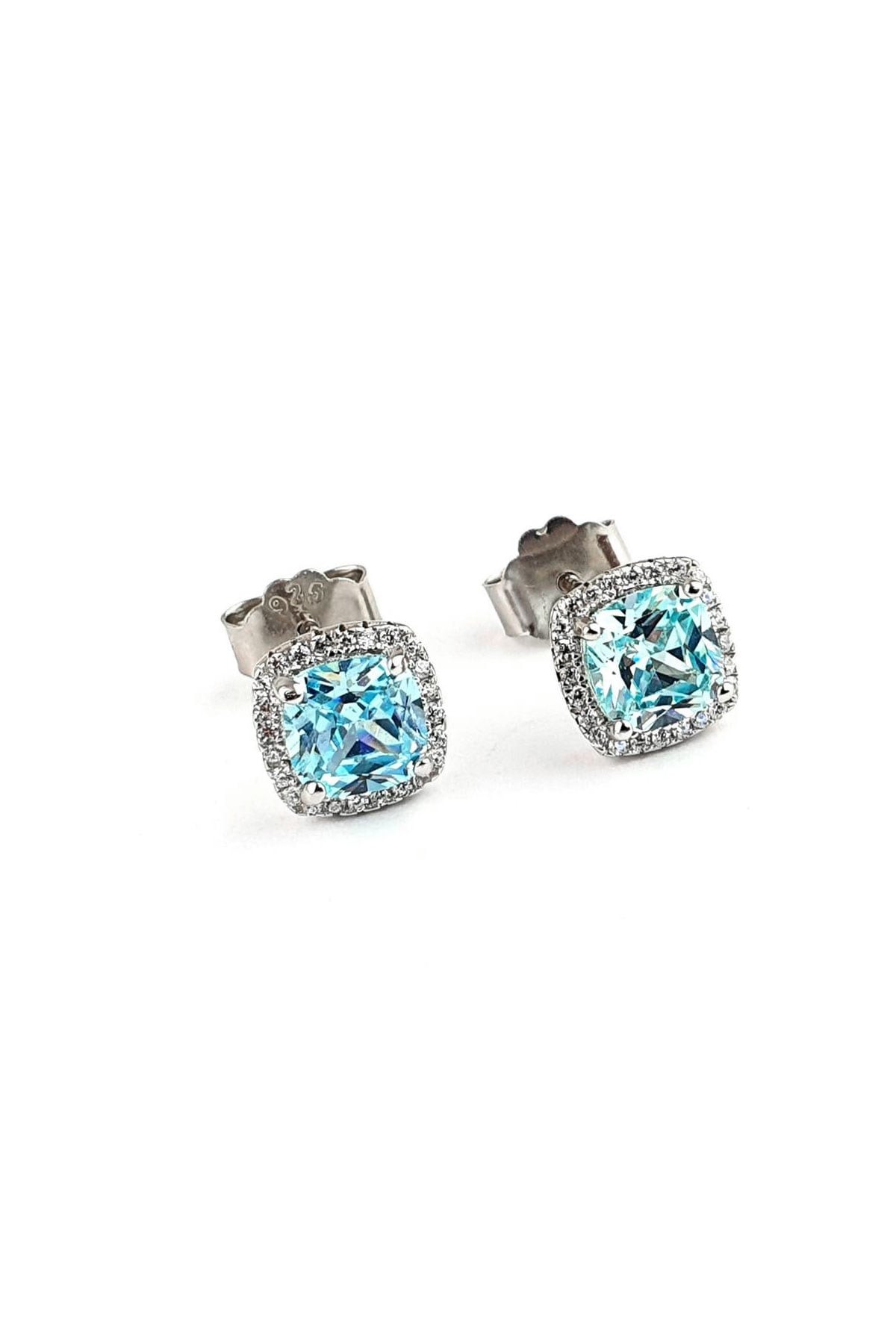 Sky Diamond Blue Aquamarin Taşlı 925 ayar Gümüş küpe 