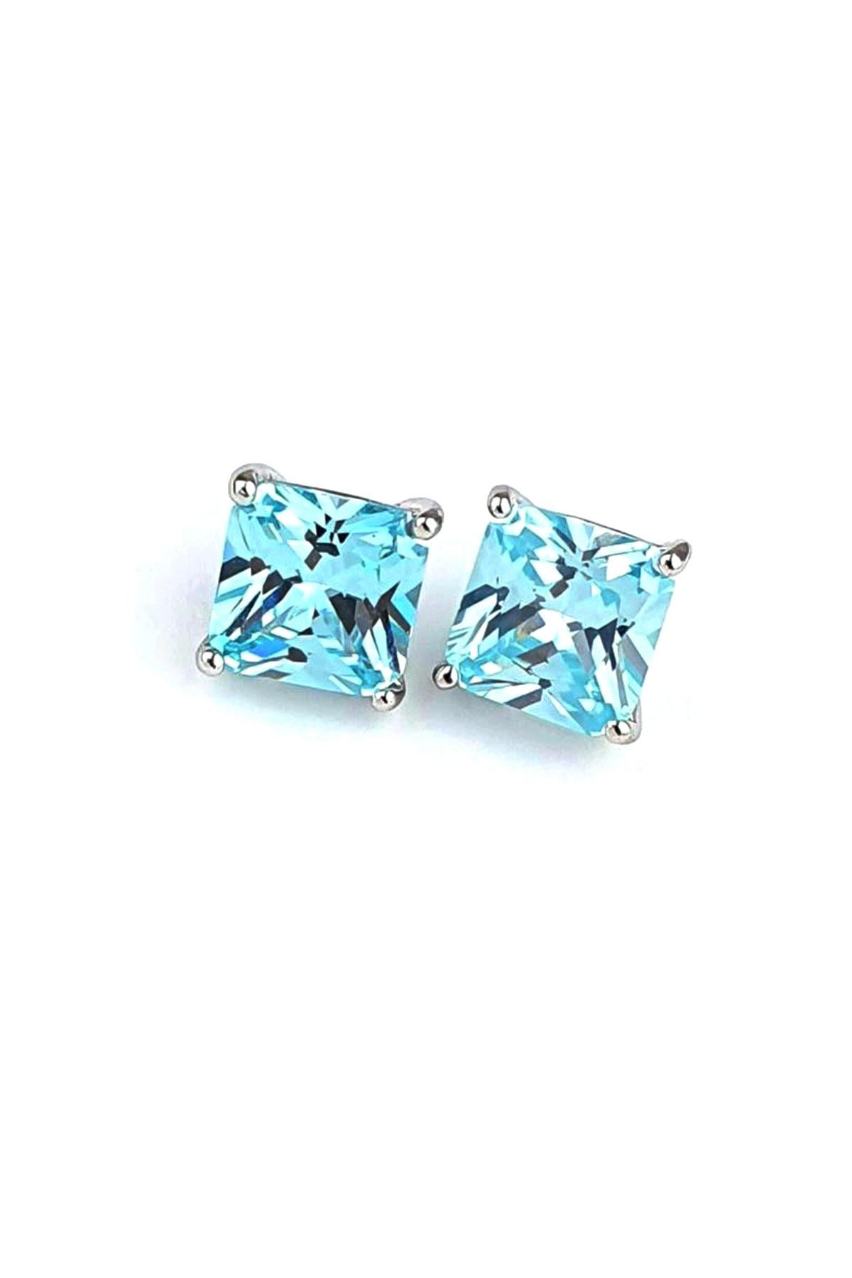 Sky Diamond Blue Aquamarin Taşlı 925ayar Gümüş Üzerine Altın Kaplama damla küpe