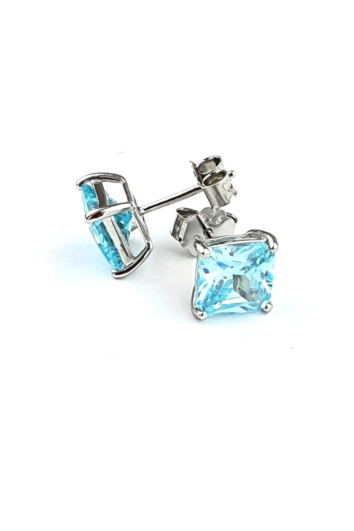 Sky Diamond Blue Aquamarin Taşlı 925ayar Gümüş Üzerine Altın Kaplama damla küpe