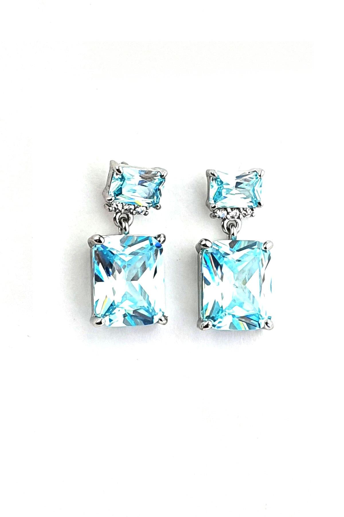 Sky Diamond blue aquamarin Taşlı 925ayar Gümüş Üzerine Altın Kaplama küpe 