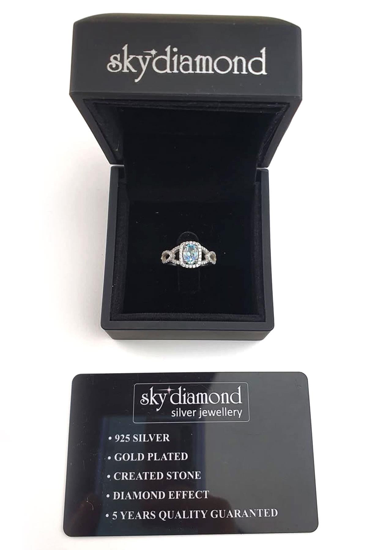 Sky Diamond Blue Aquamarin Taşlı 925ayar gümüş üzerine beyaz altın kaplama lüks yüzük