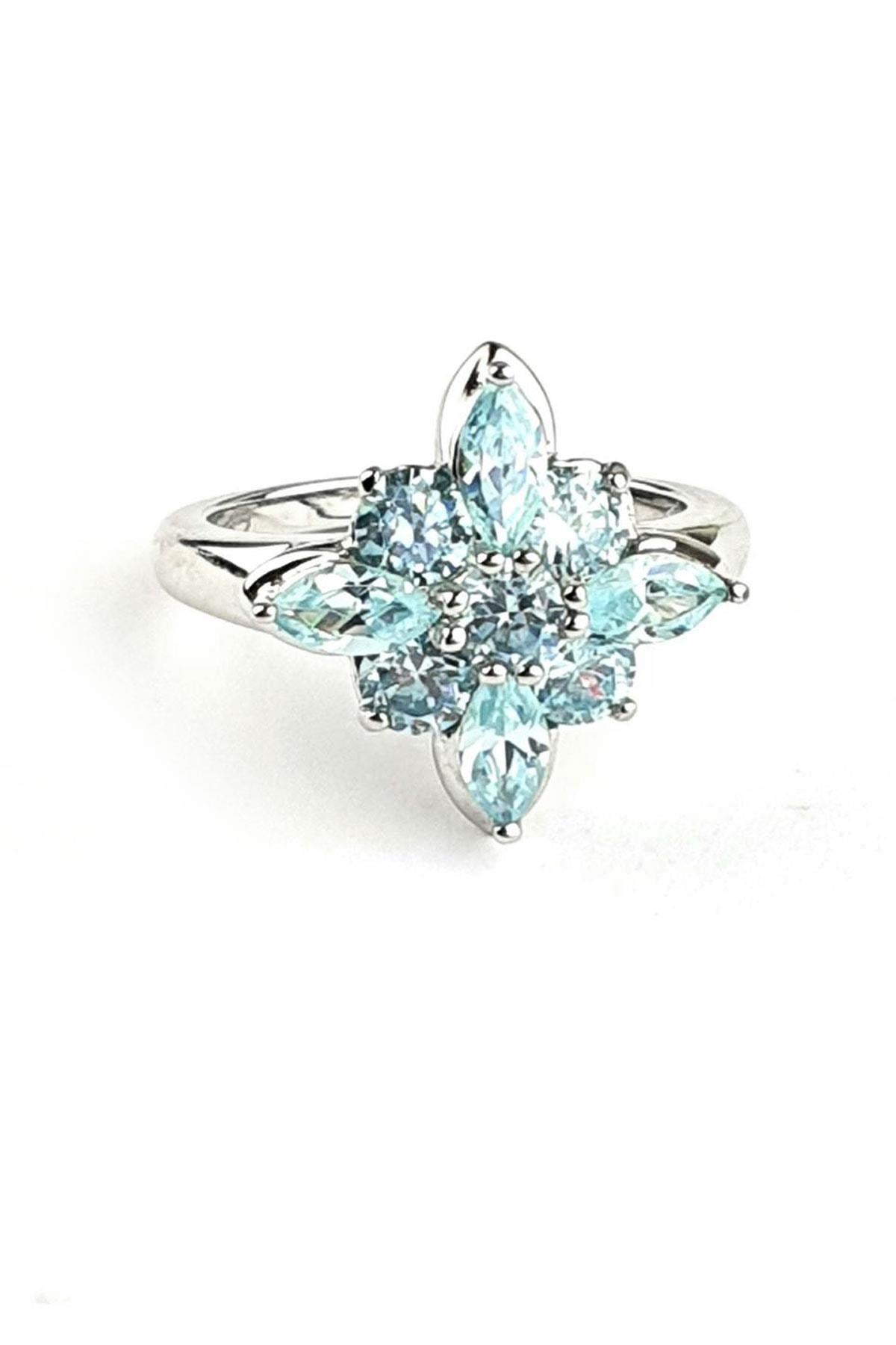 Sky Diamond Blue Aquamarin Taşlı 925ayar gümüş üzerine beyaz altın kaplama lüks yüzük 