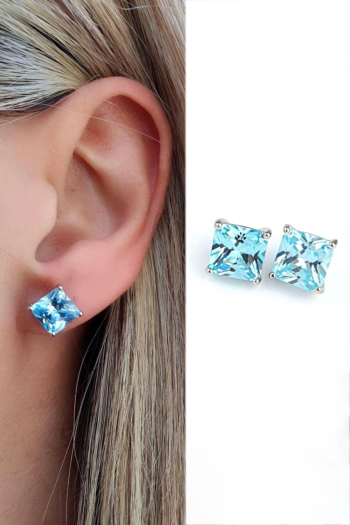 Sky Diamond Blue Aquamarin Taşlı 925ayar Gümüş Üzerine Altın Kaplama damla küpe