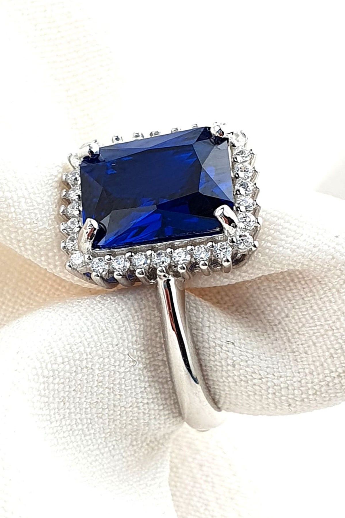 Sky Diamond Blue Creative Sapphire 925 ayar Gümüş Lüks Yüzük 