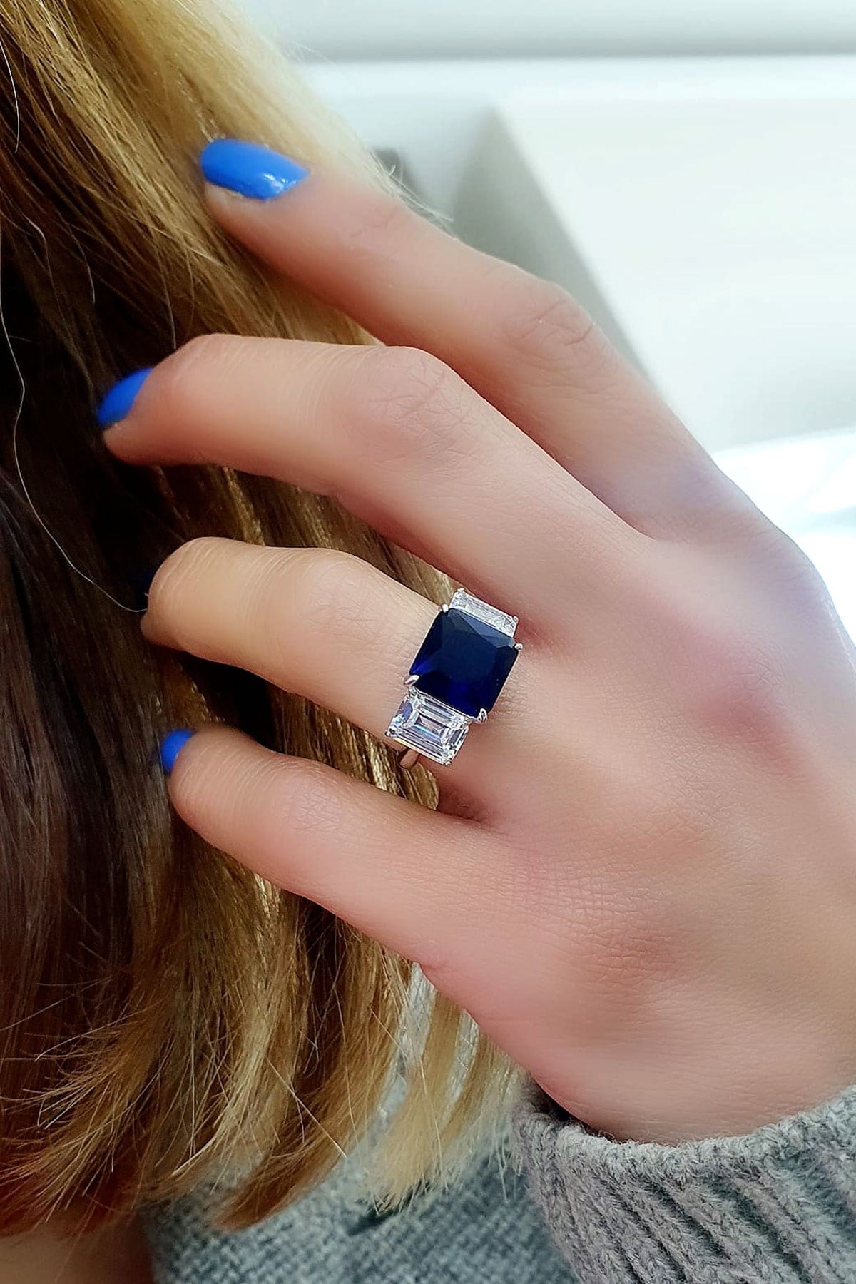 Sky Diamond Blue Creative Sapphire 925ayar Gümüş Baget yüzük