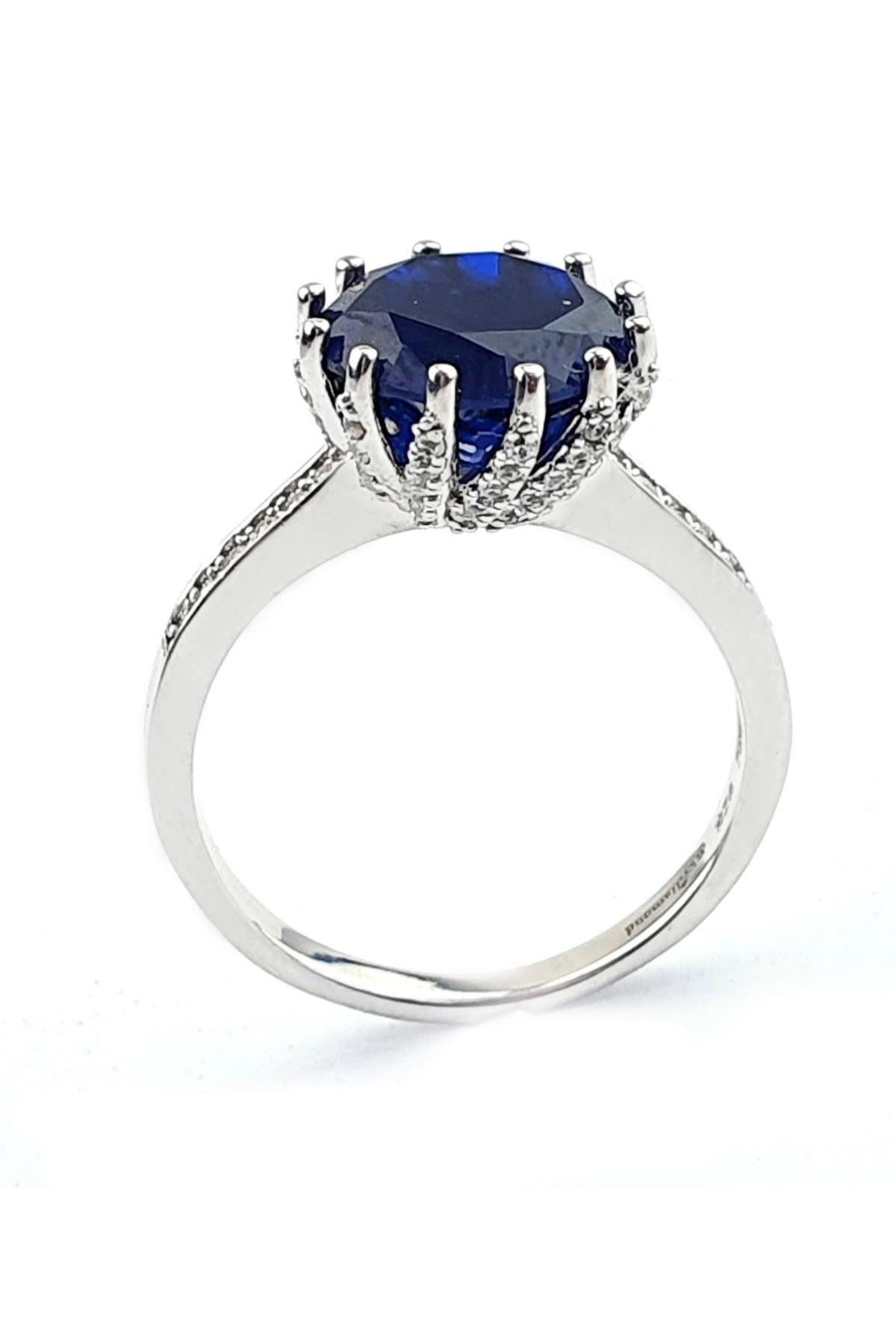 Sky Diamond Blue Creative Sapphire 925ayar Gümüş Üzerine Beyaz Altın Kaplama Tek Taş Yüzük