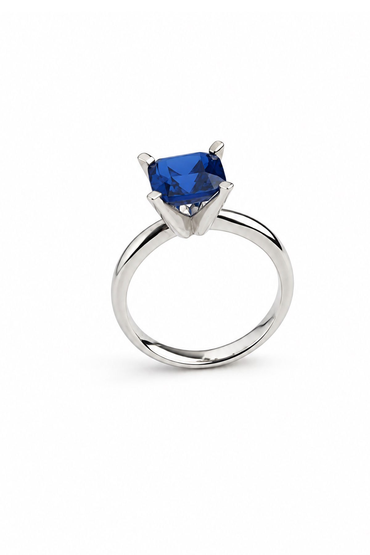 Sky diamond Blue Safir Taşlı 925 ayar Gümüş Üzerine Beyaz Altın Kaplama kare  Tek Taş yüzük