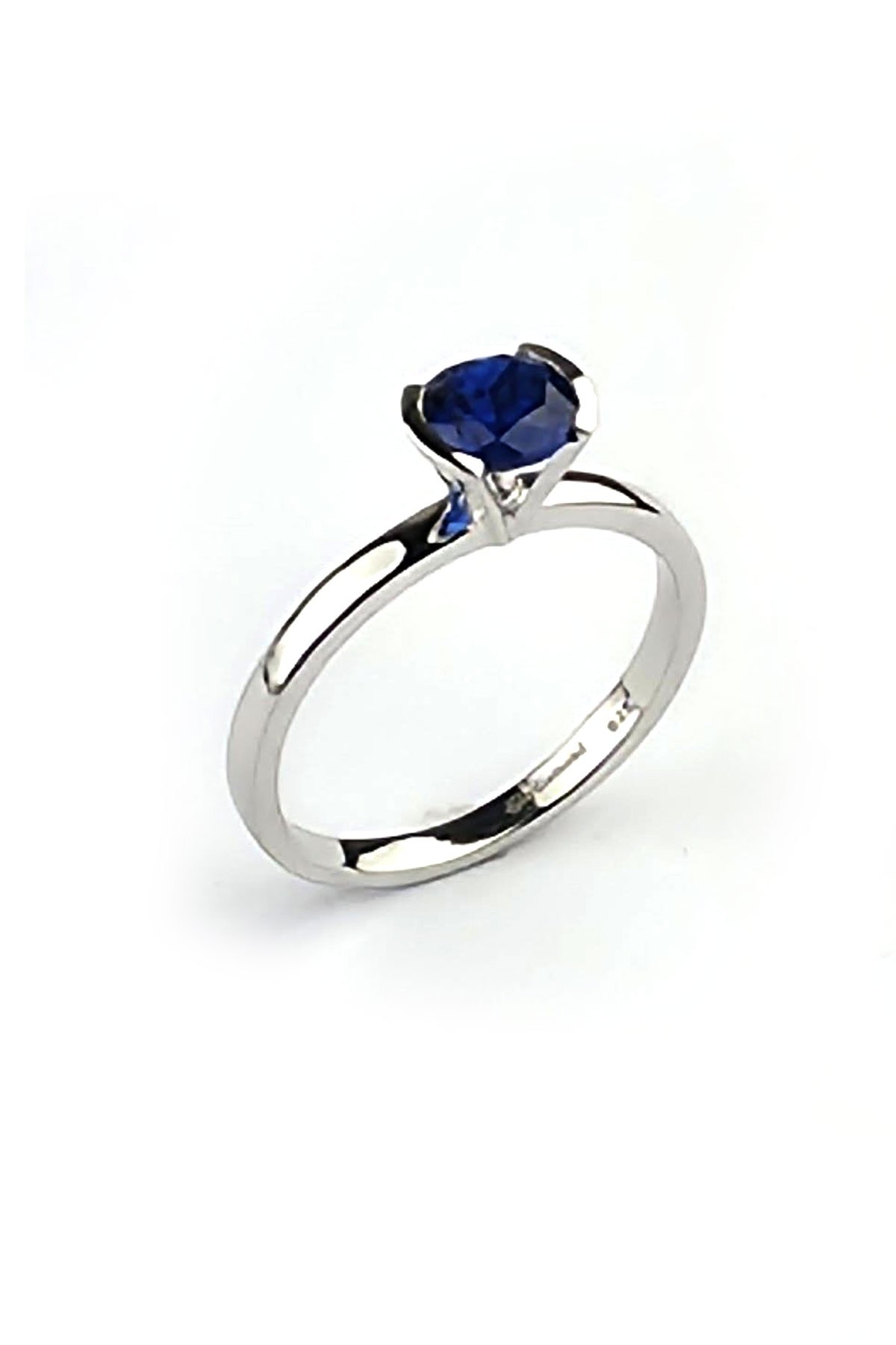 Sky diamond Blue Safir Taşlı 925 ayar Gümüş Üzerine Beyaz Altın Kaplama Tek Taş yüzük 