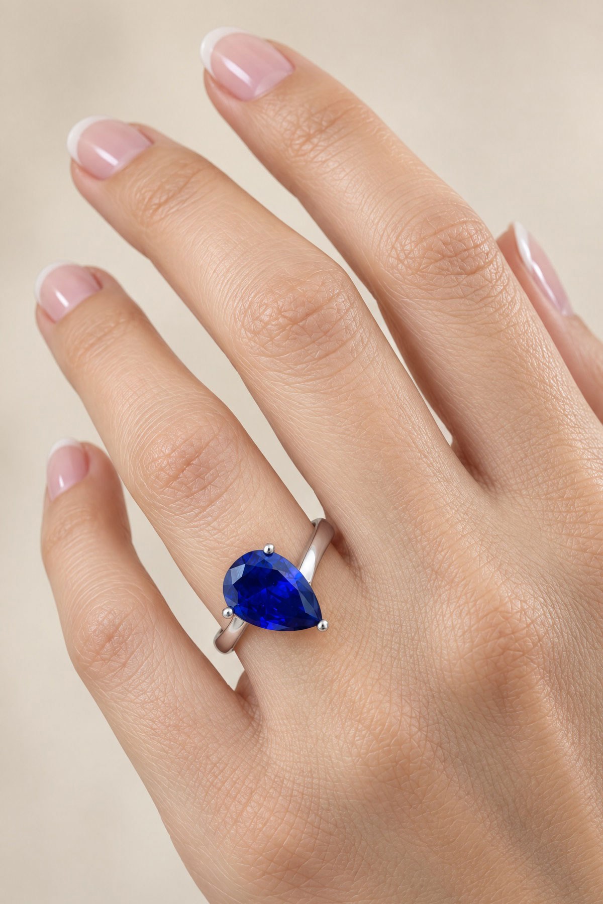 Sky diamond Blue Safir Taşlı 925 ayar Gümüş Üzerine Beyaz Altın Kaplama Damla Tek Taş yüzük 