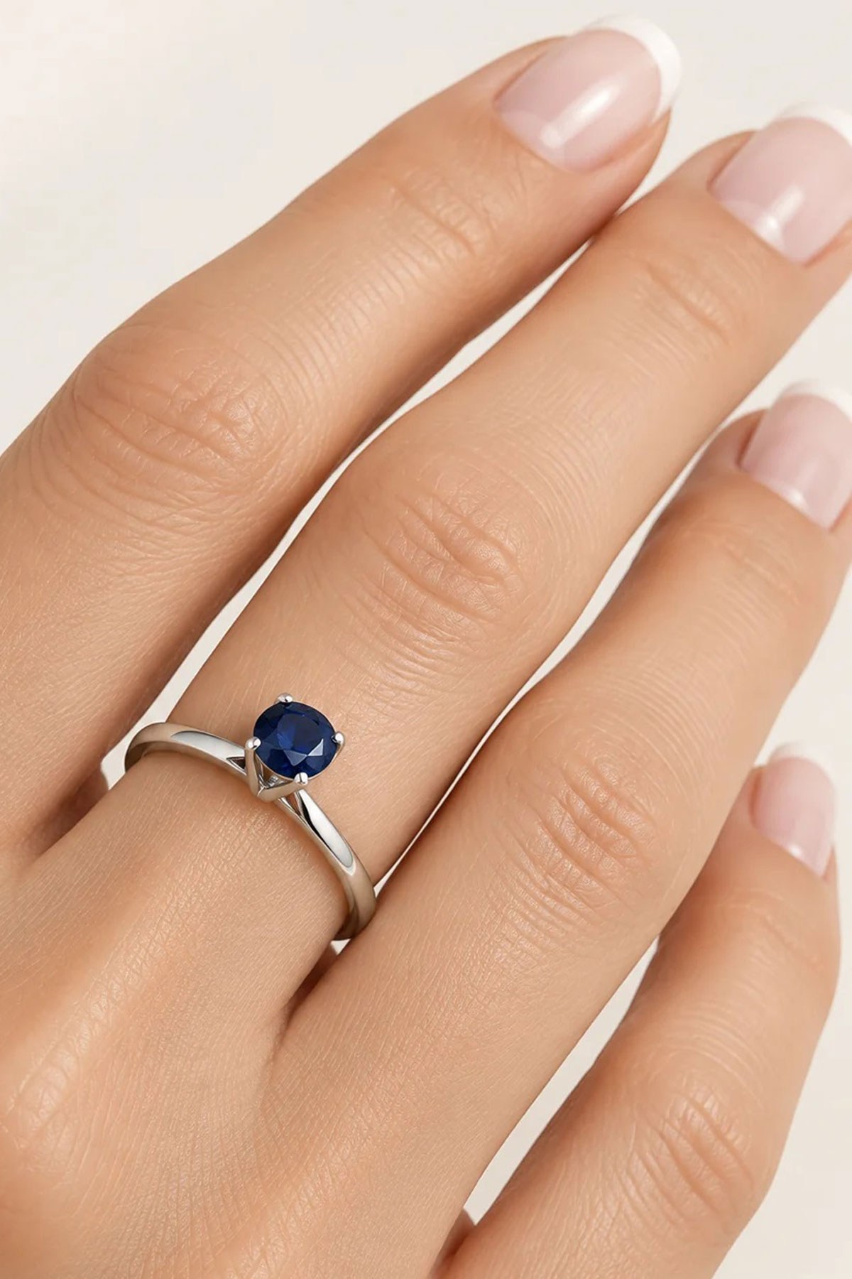 Sky diamond Blue Safir Taşlı 925 ayar Gümüş Üzerine Beyaz Altın Kaplama Tek Taş yüzük 