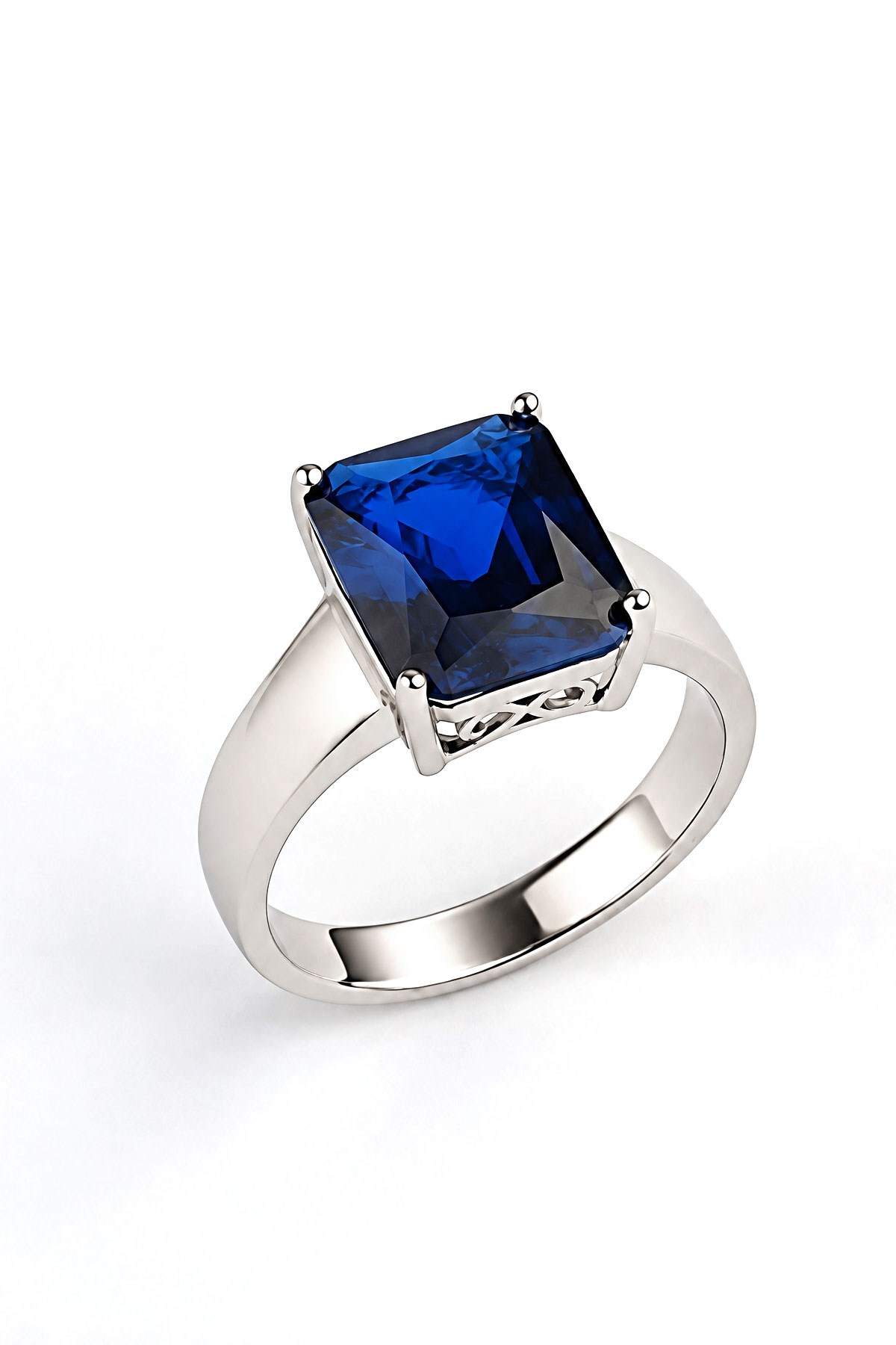 Sky diamond Blue Safir Taşlı 925ayar Gümüş Üzerine Beyaz Altın Kaplama Damla Tek Taş yüzük