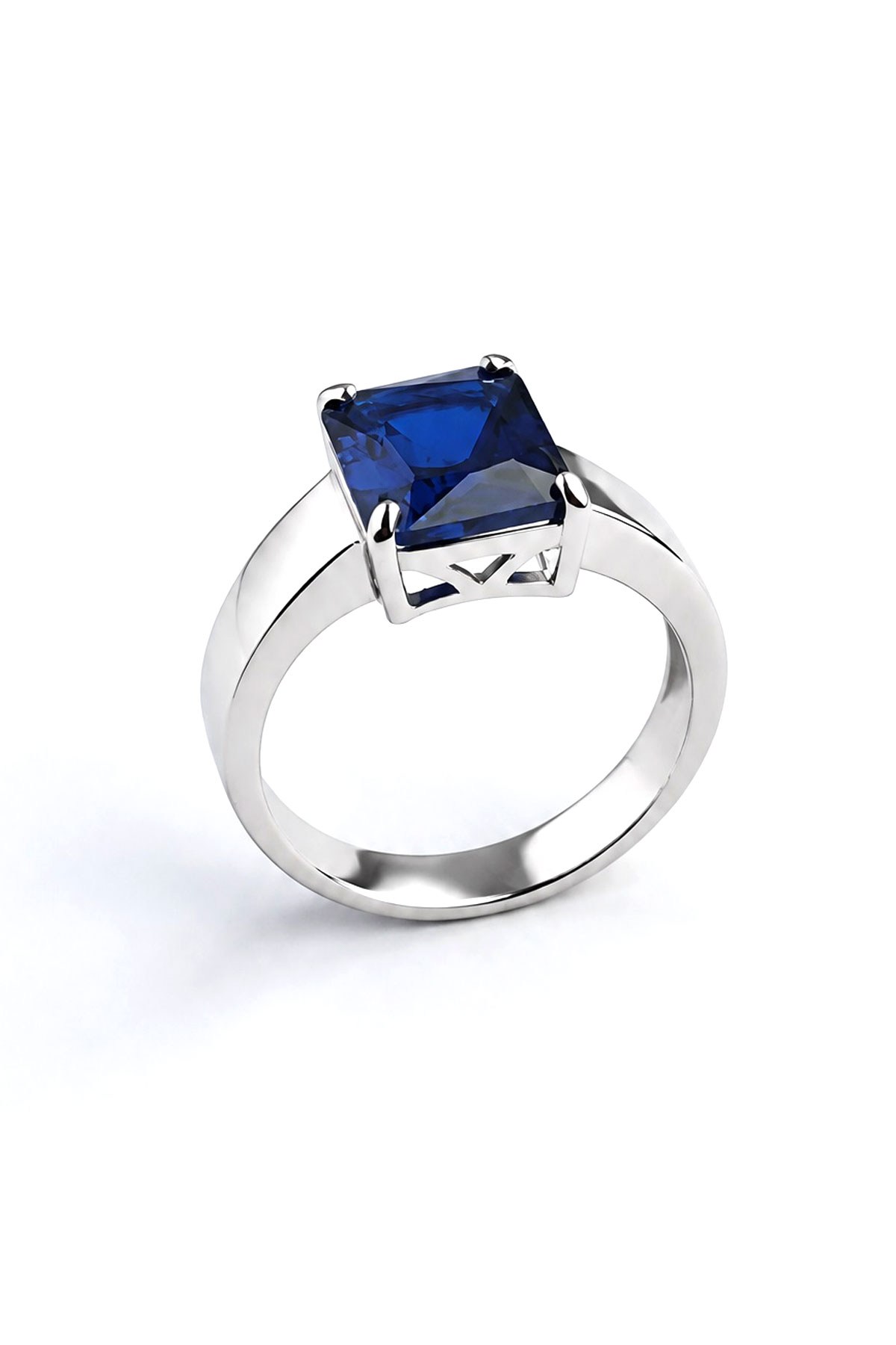 Sky diamond Blue Safir Taşlı 925ayar Gümüş Üzerine Beyaz Altın Kaplama Damla Tek Taş yüzük