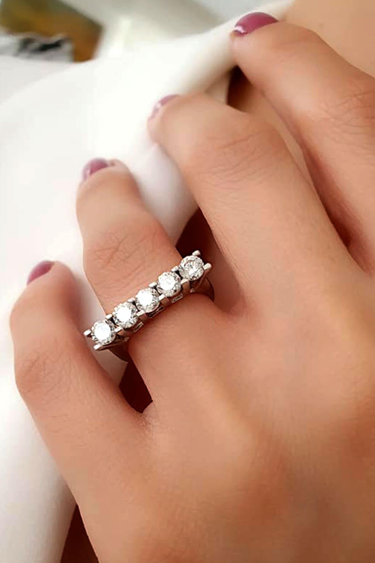 SKY DIAMOND gümüş modern beş tas yuzuk 