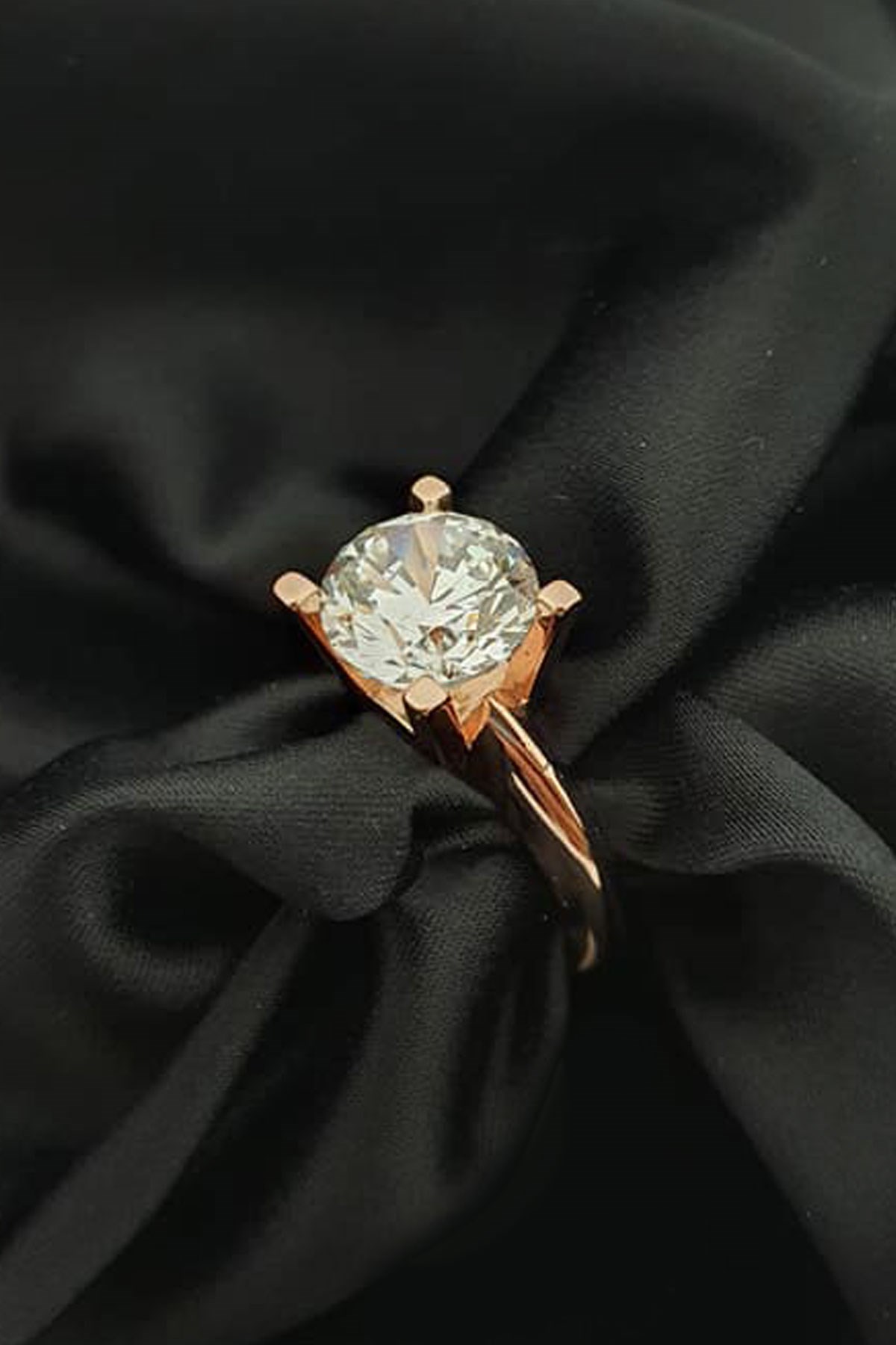 SKY DIAMOND gümüş rose altın kaplama tek taş yüzük 
