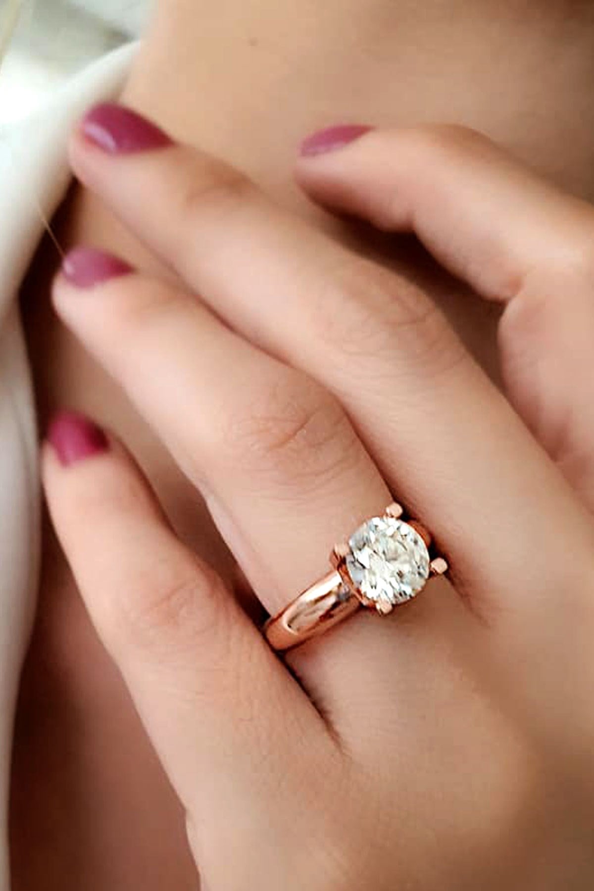 SKY DIAMOND gümüş rose altın kaplama tek taş yüzük 