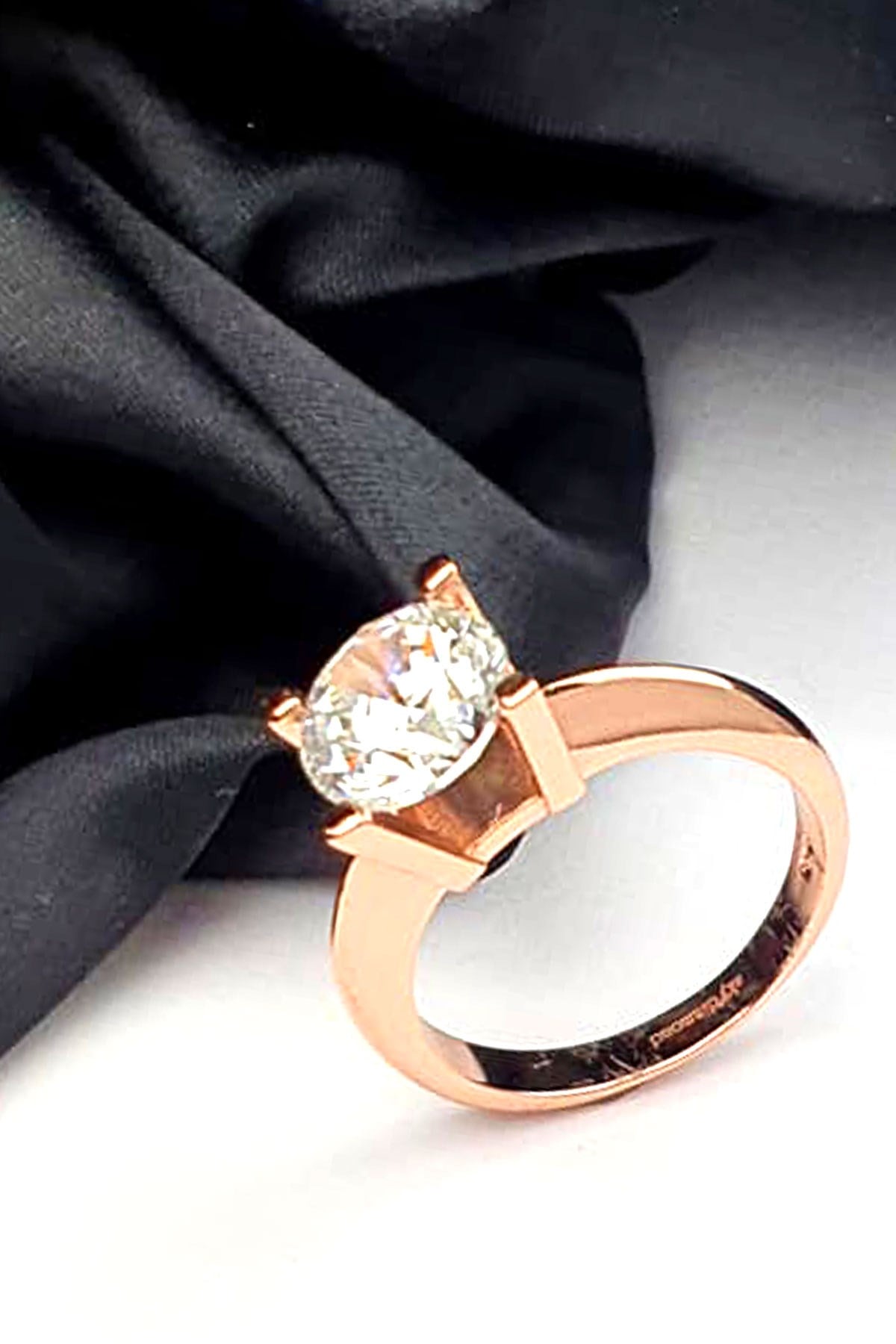 SKY DIAMOND gümüş rose altın kaplama tek taş yüzük 