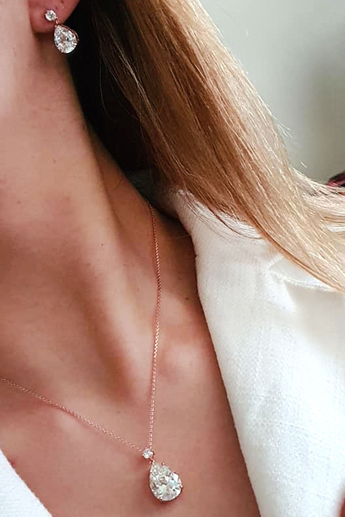 Sky diamond gümüş rose damla set takım