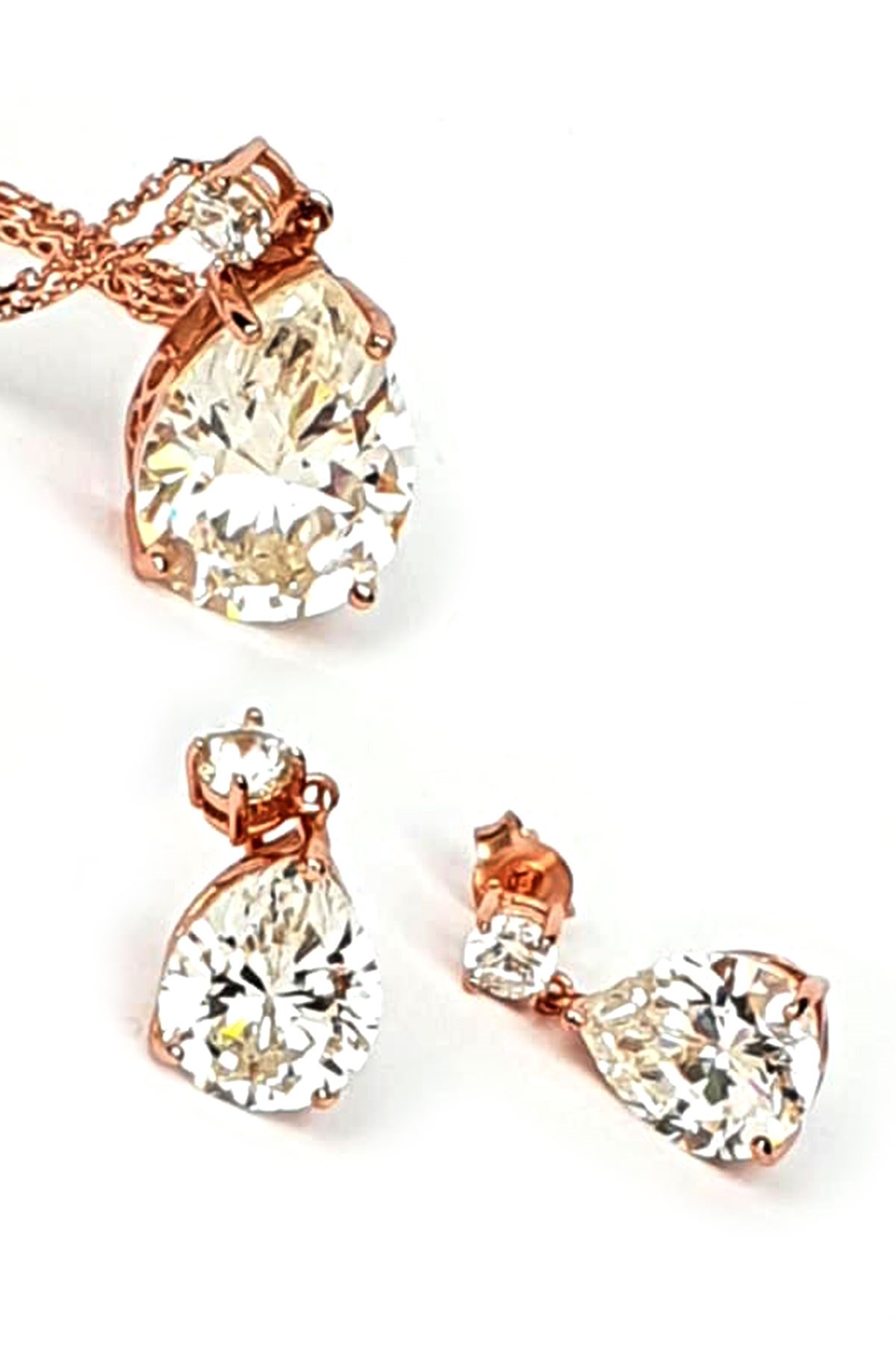 Sky diamond gümüş rose damla set takım