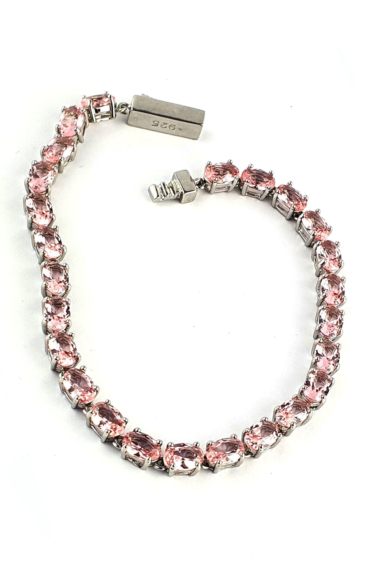 Sky Diamond Pink Morganit  Taşlı 925ayar Gümüş Su Yolu Bileklik 