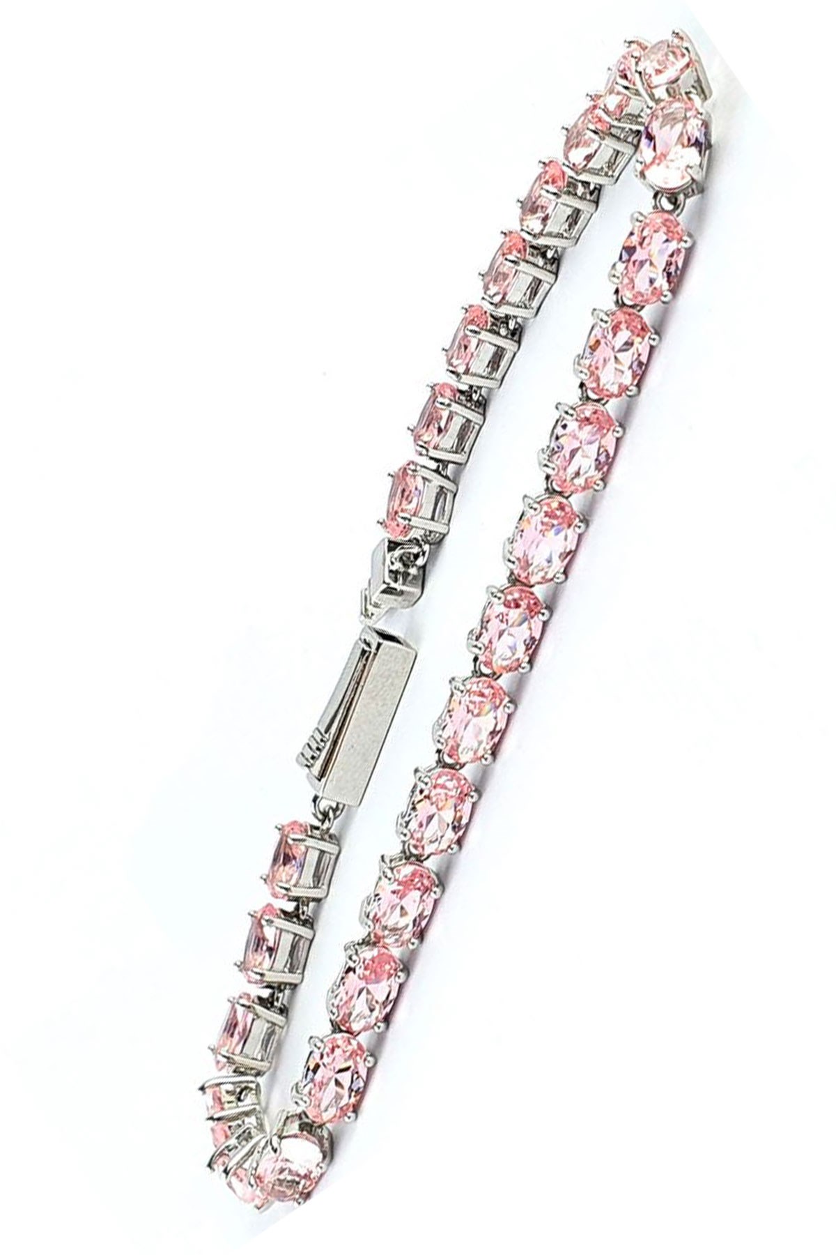 Sky Diamond Pink Morganit  Taşlı 925ayar Gümüş Su Yolu Bileklik 