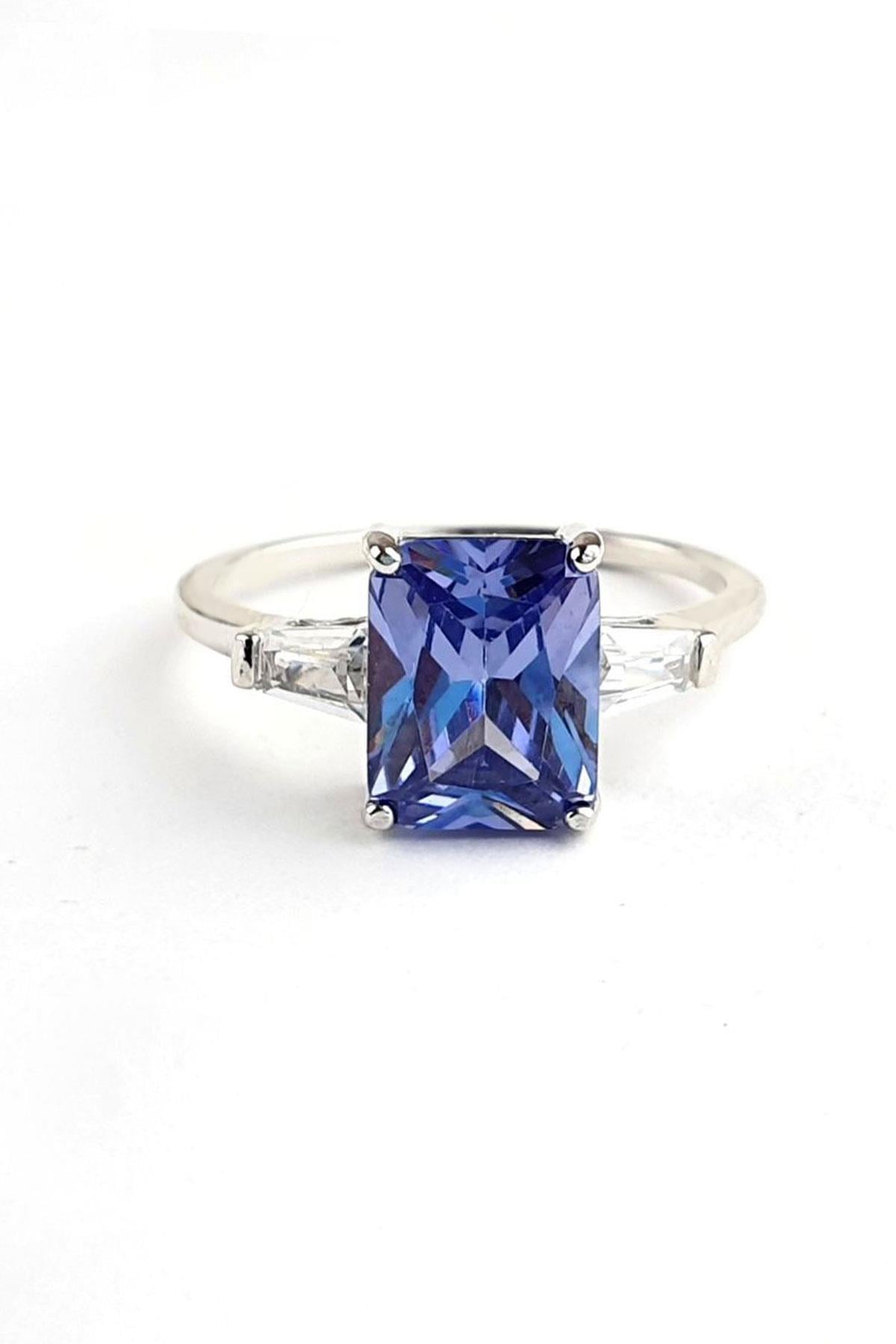 Sky Diamond purple Tanzanit Taşlı baget tek taş 925 ayar Gümüş Tasarım Yüzük