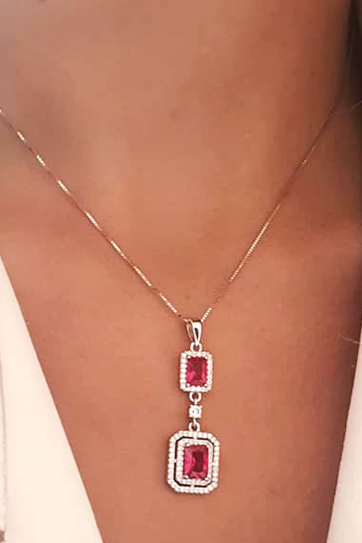 Sky Diamond Red creative rubies 925 ayar gümüş lüks kolye