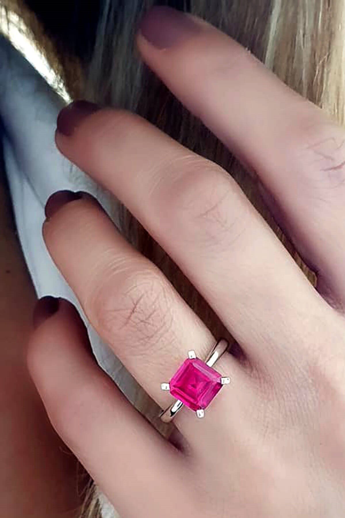 Sky Diamond Red creative rubies 925 ayar gümüş tek taş yüzük