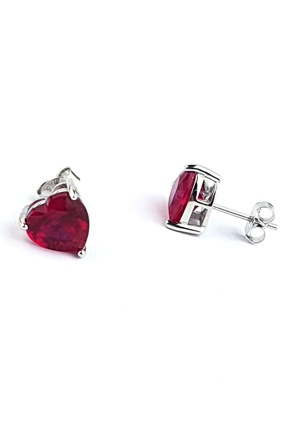 Sky Diamond Red creative rubies 925 ayar Gümüş Kalp Küpe