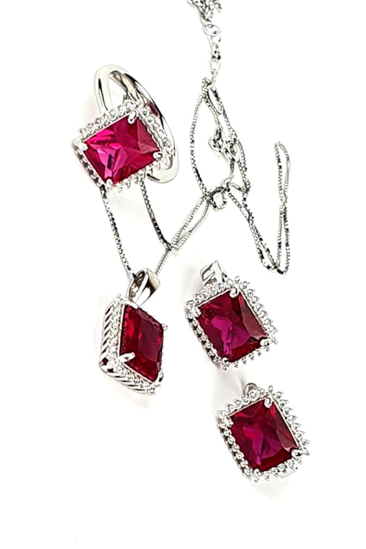Sky Diamond Red creative rubies 925 ayar gümüş set takım